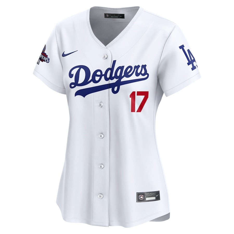 Alternative view of Shohei Ohtani 17 Los Angeles Dodgers Women's 2024 World Series Champions Japanese Characters Limited Player Jersey - White 