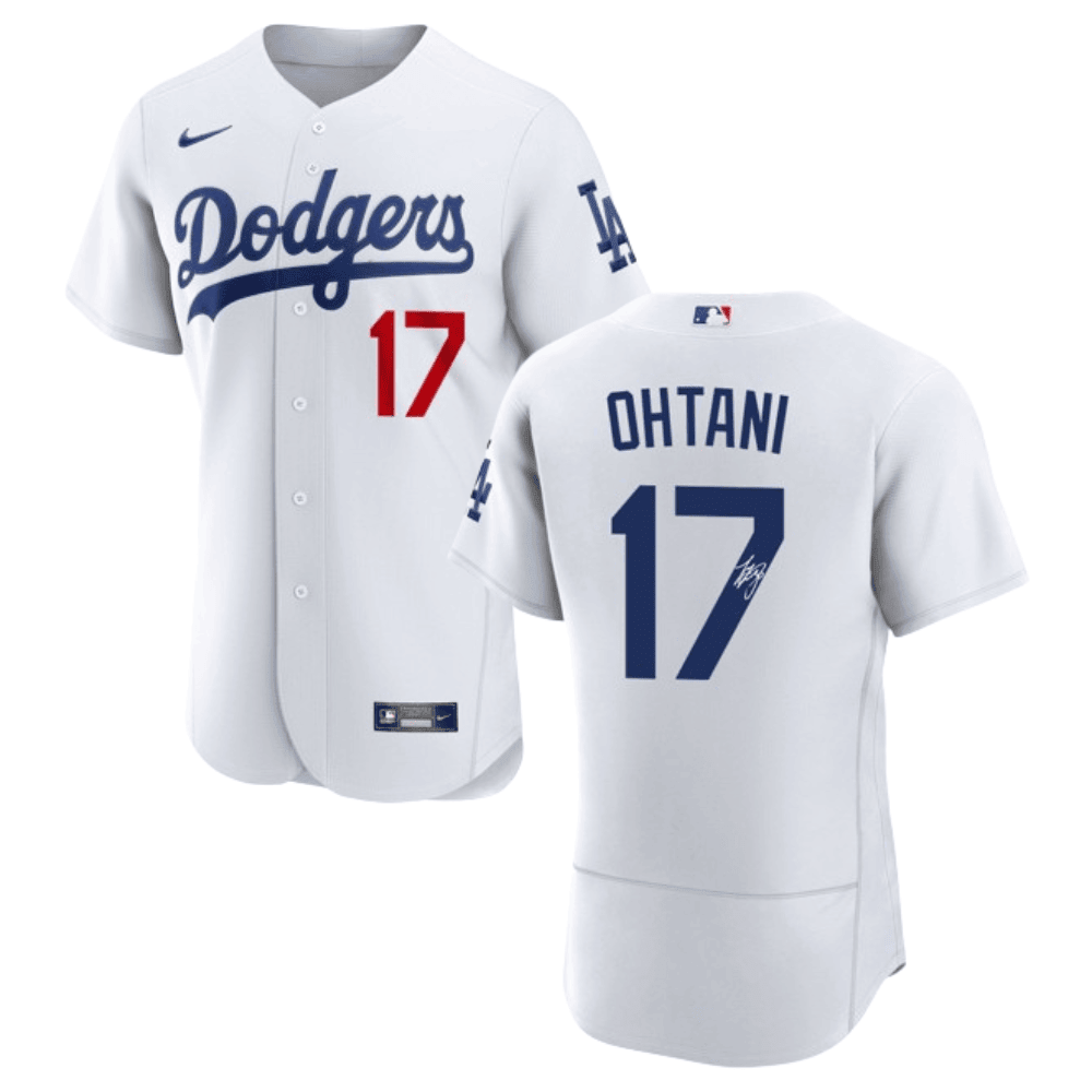 Shohei Ohtani 17 Signed Los Angeles Dodgers Home ELITE Jersey - Men White Jersey 
