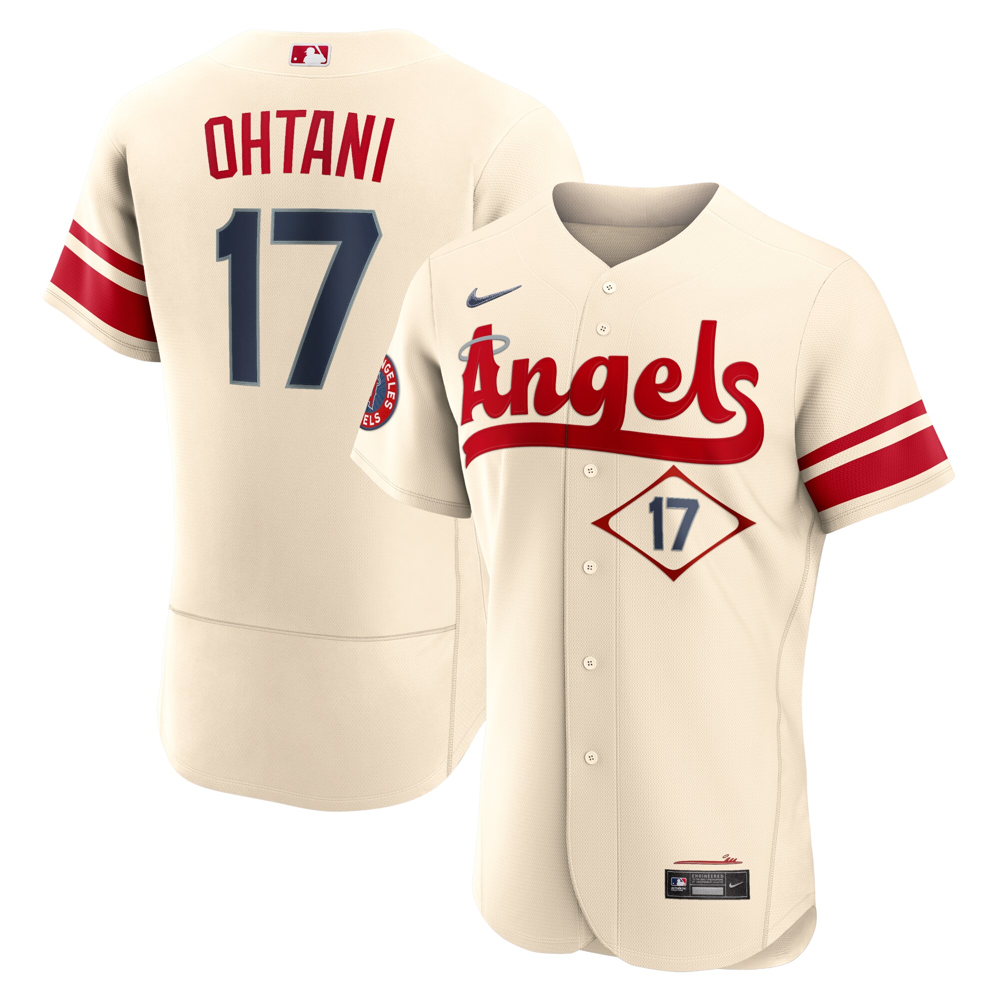 Alternative view of Shohei Ohtani Los Angeles Angels 2022 City Connect Authentic Player Jersey - Cream