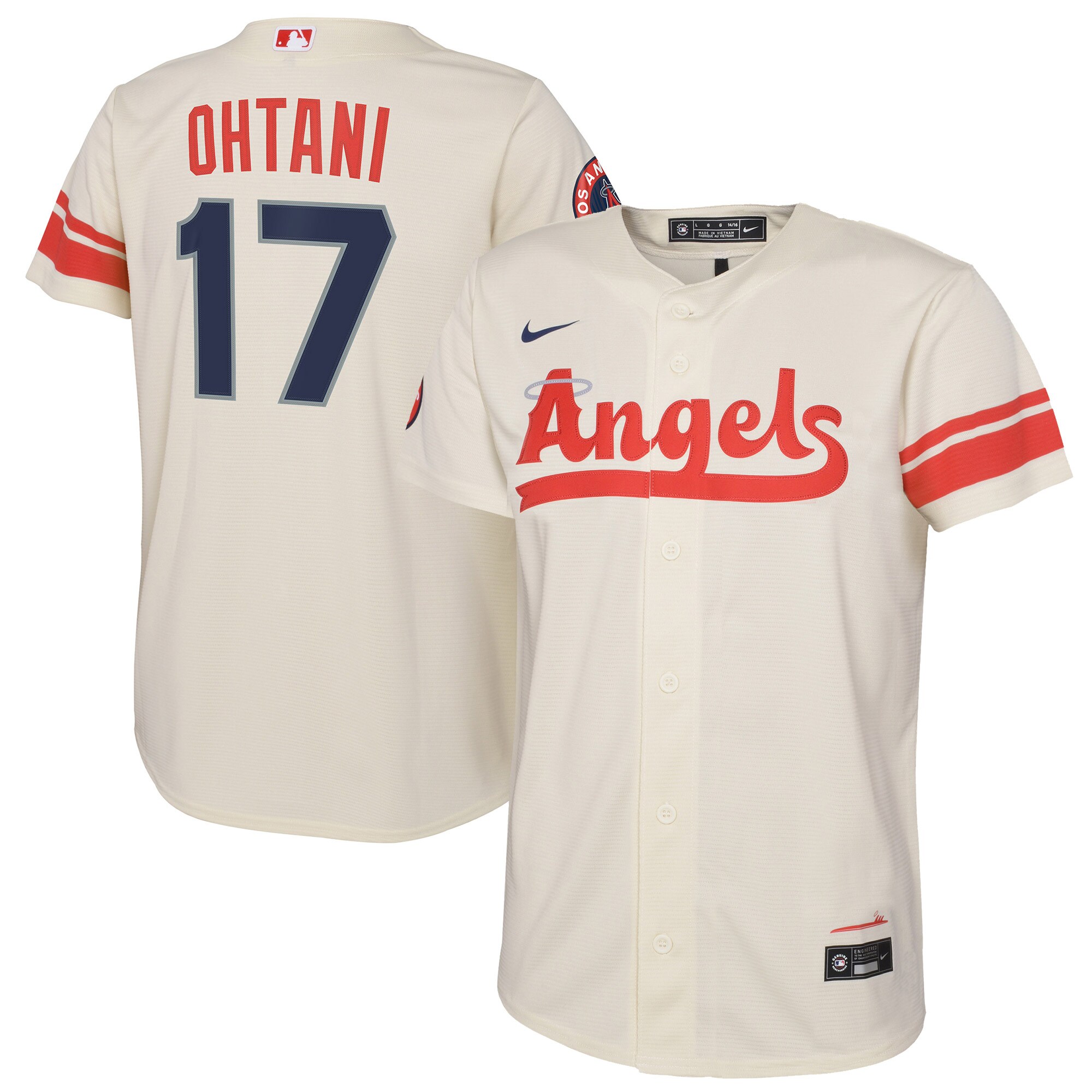 Alternative view of Shohei Ohtani Los Angeles Angels Youth 2022 City Connect Replica Player Jersey - Cream