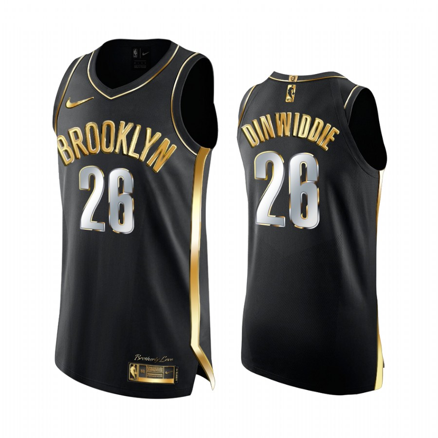 Spencer Dinwiddie Brooklyn Nets 2020-21 Black Golden Edition Jersey 2x Champs