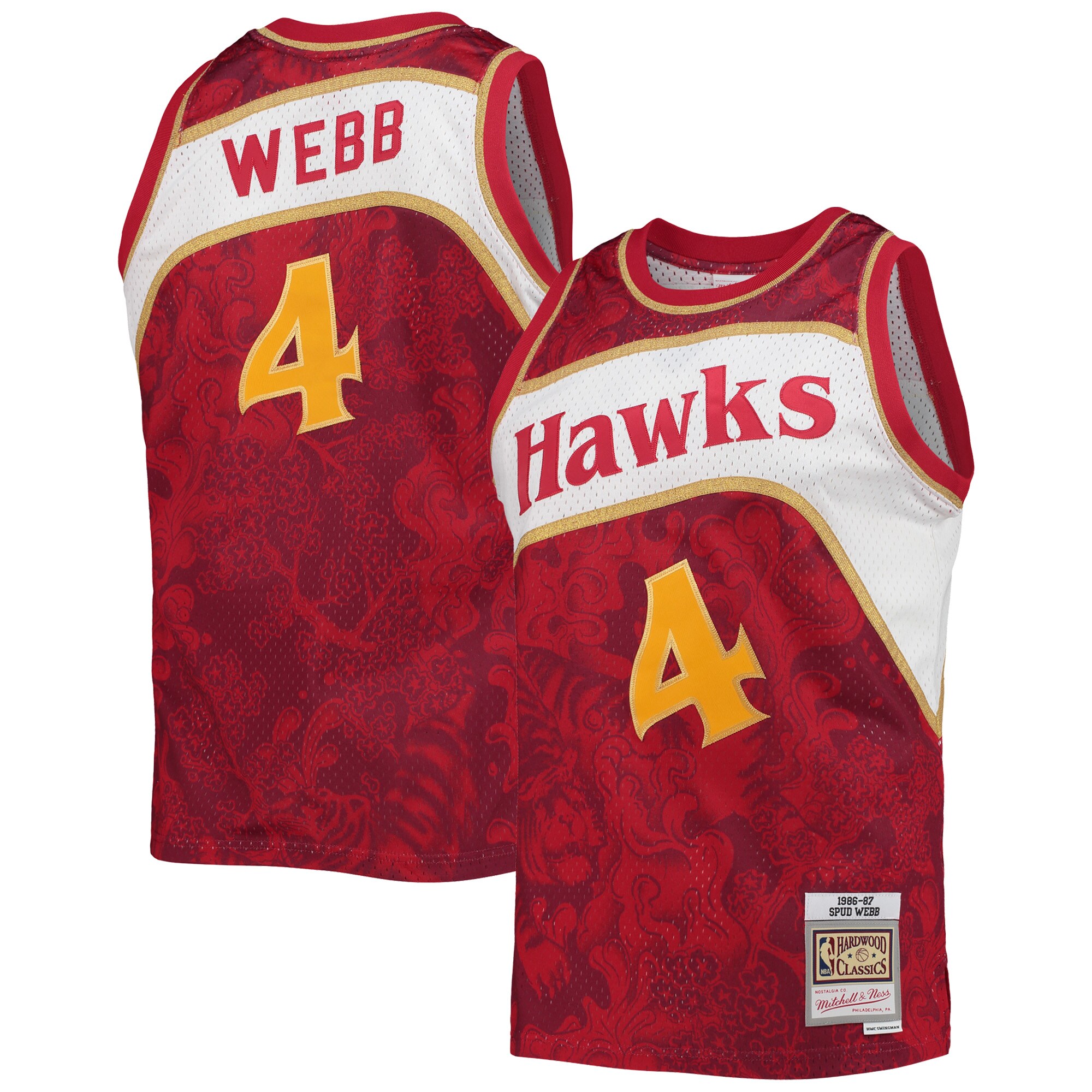 Alternative view of Spud Webb Atlanta Hawks Mitchell & Ness Hardwood Classics 1986/87 Lunar New Year Swingman Jersey - Red
