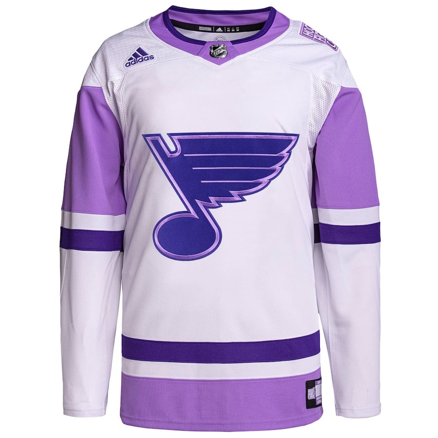 Alternative view of St. Louis Blues Hockey Fights Cancer Primegreen Custom Men Jersey - White/Purple - JS591 