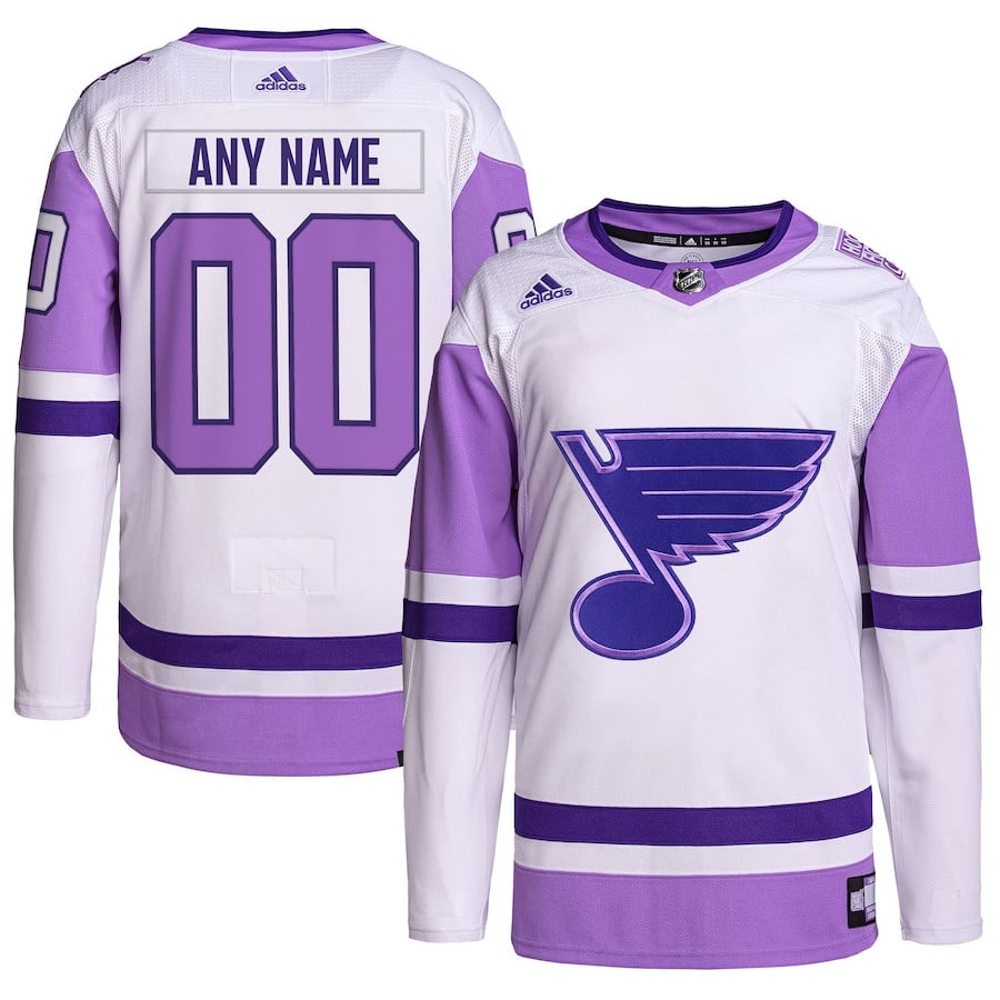 St. Louis Blues Hockey Fights Cancer Primegreen Custom Men Jersey - White/Purple - JS591 