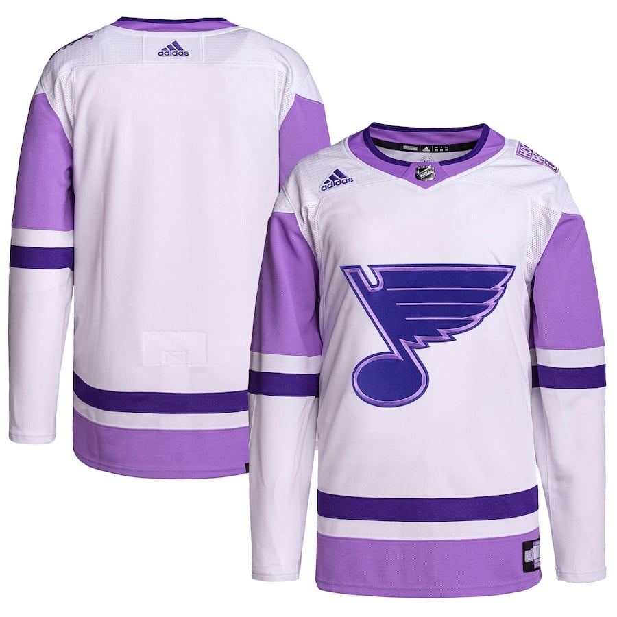 St. Louis Blues Hockey Fights Cancer Primegreen Men Jersey - White/Purple - JS217 