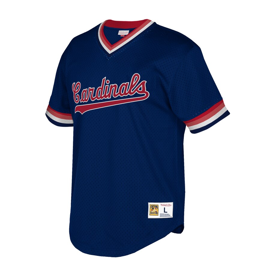 Alternative view of St. Louis Cardinals Mitchell And Ness Big And Tall Cooperstown Collection Mesh Wordmark V-neck Jersey - Navy
