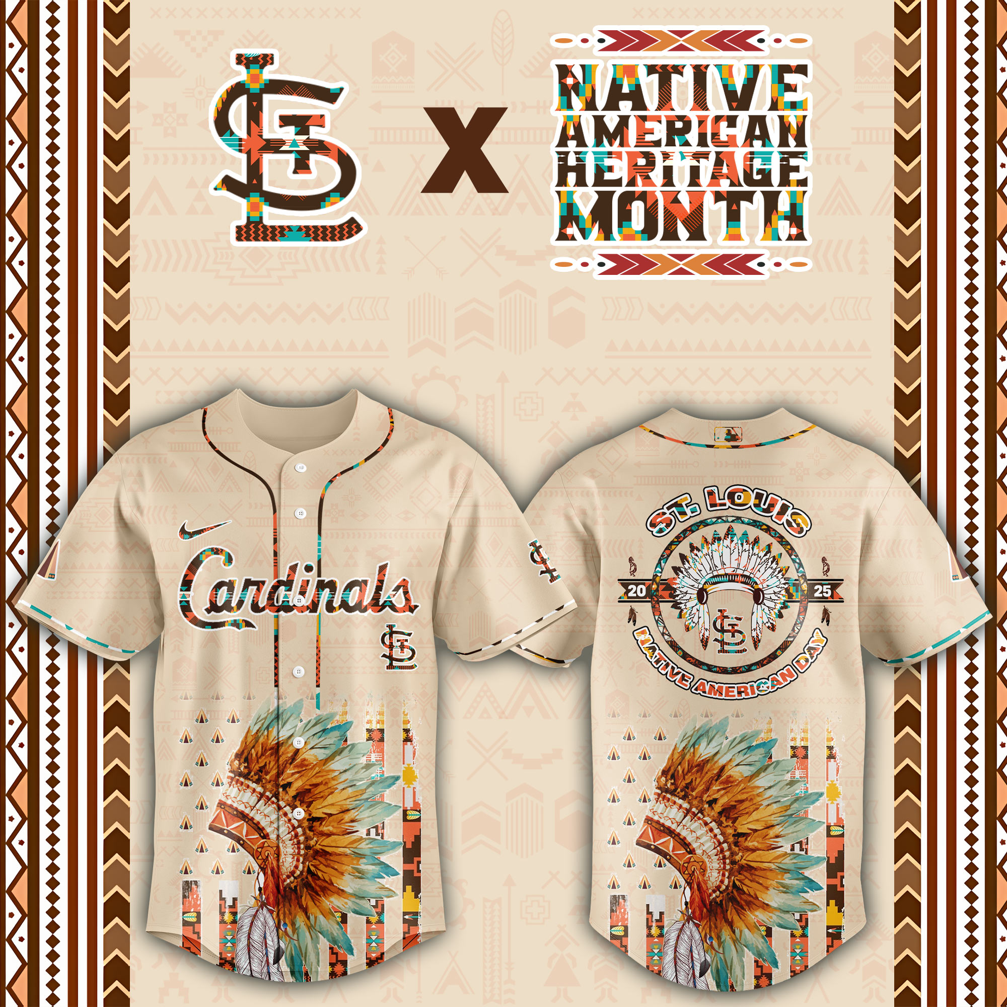 St. Louis Cardinals Native American Heritage Month Custom Baseball Jersey