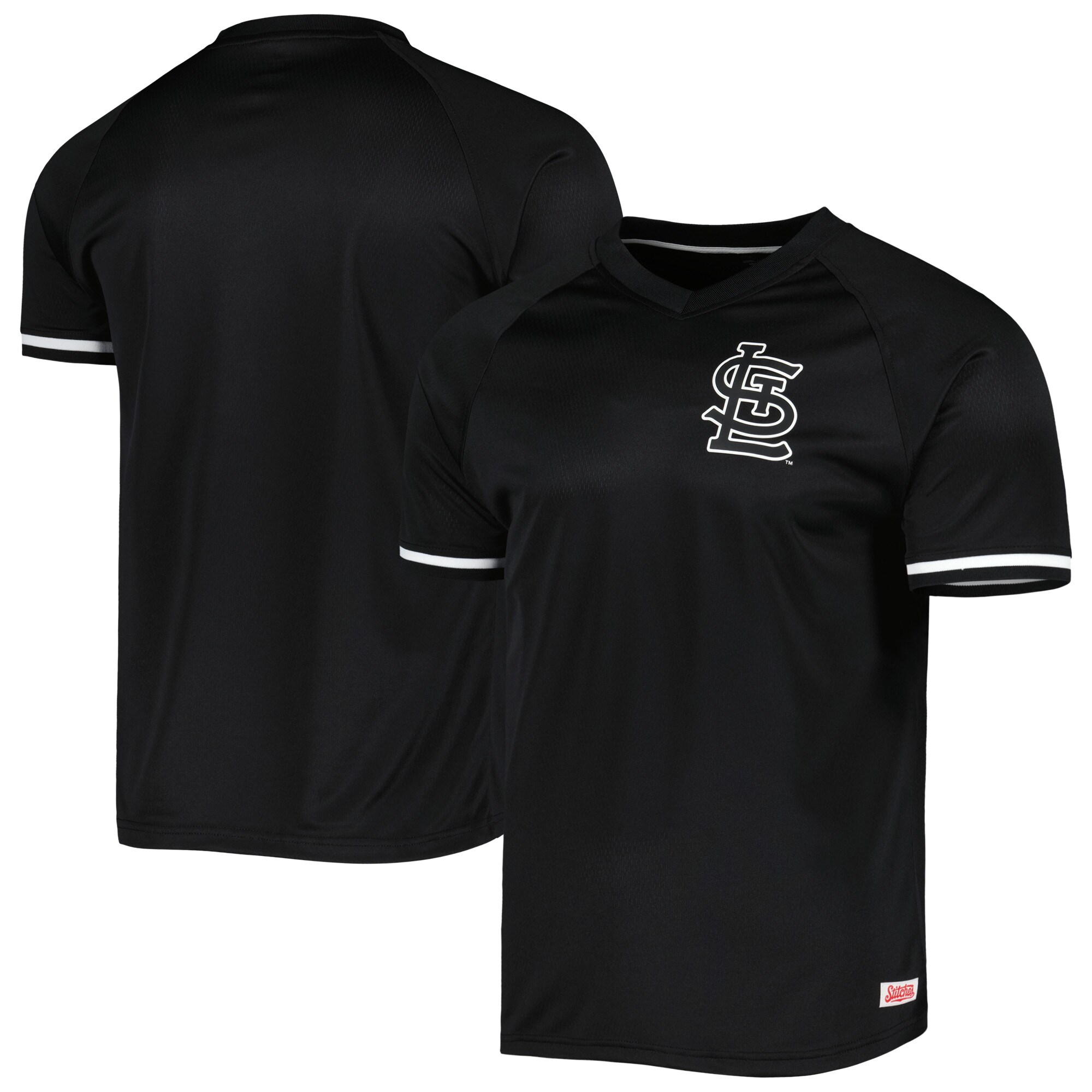 Alternative view of St. Louis Cardinals Stitches Black Raglan V-neck Jersey