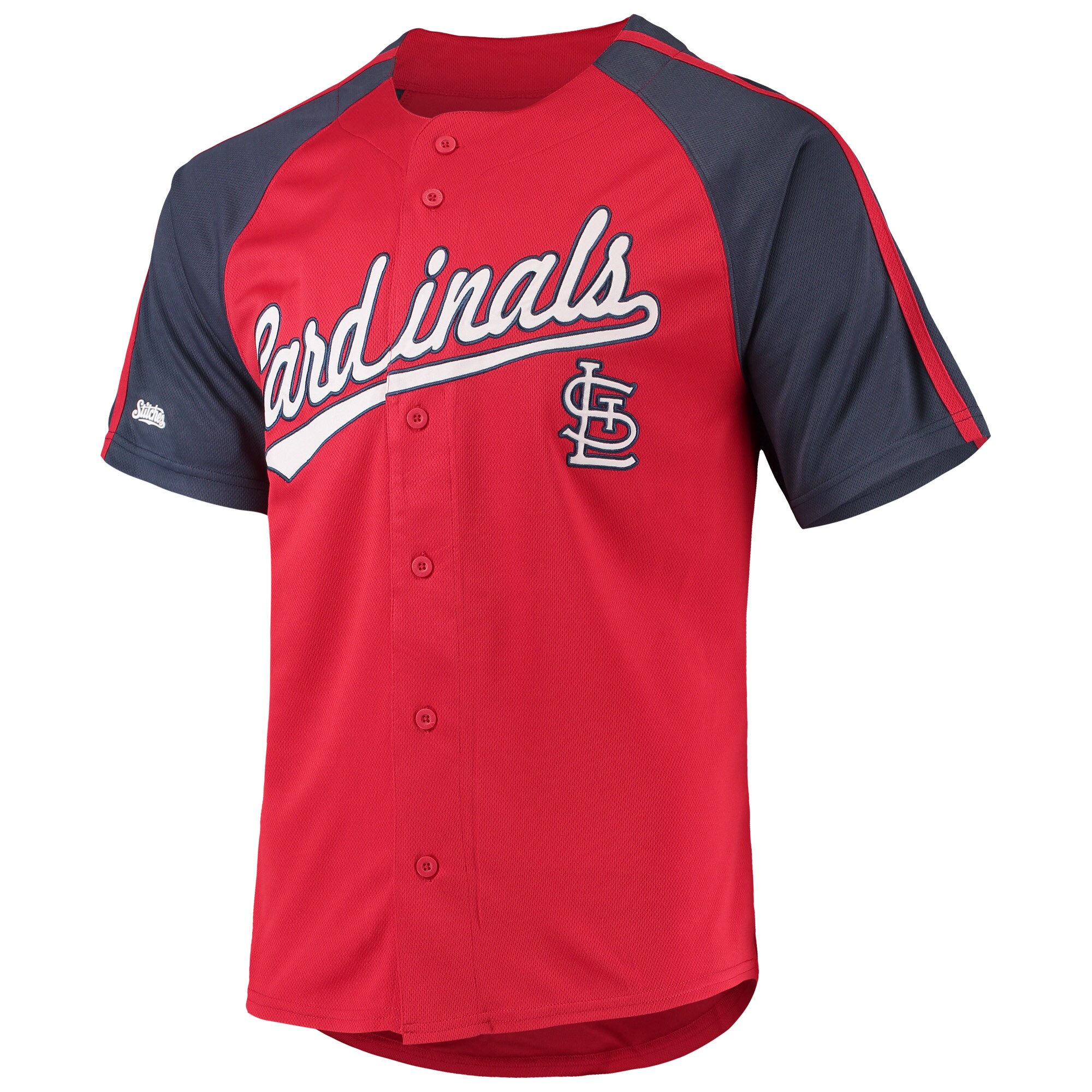 Alternative view of St. Louis Cardinals Stitches Button-down Raglan Replica Jersey – Red