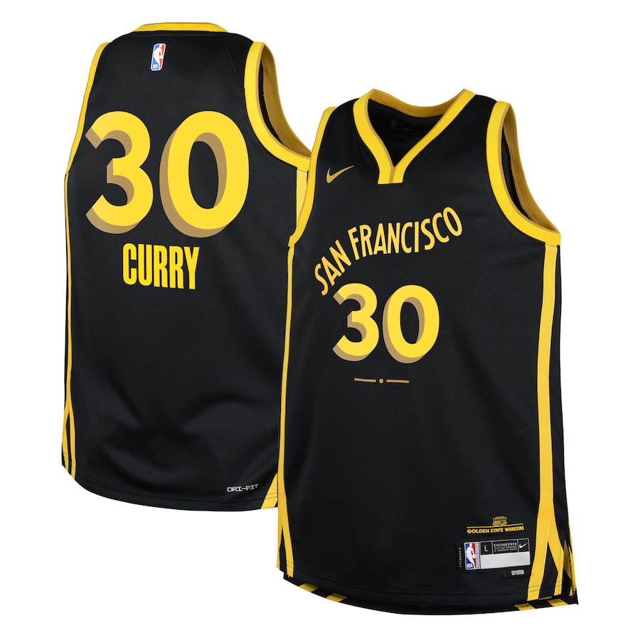 Stephen Curry 30 Golden State Warriors 2023/24 City Edition Swingman YOUTH Jersey - Black - JS226 