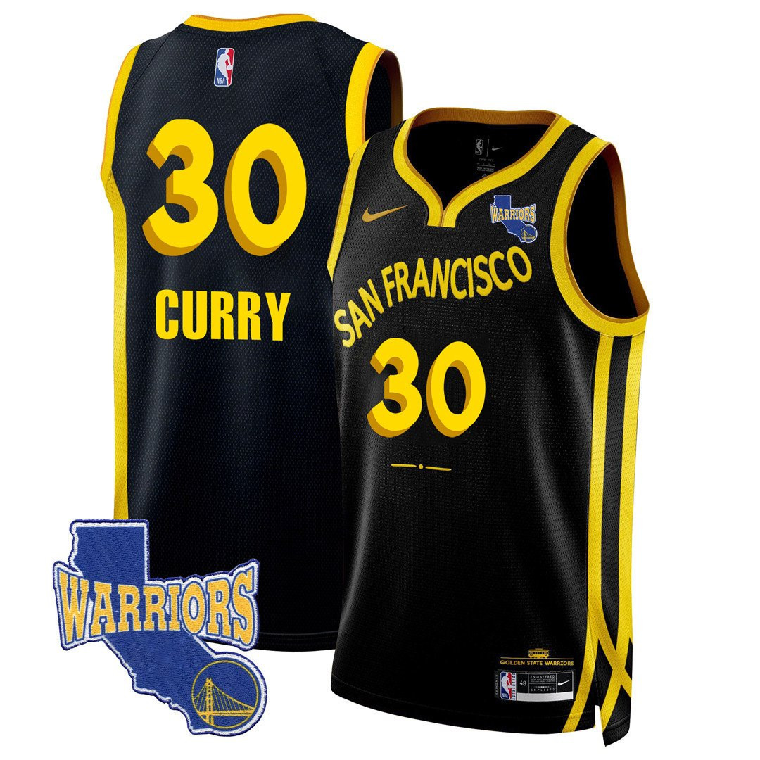 Stephen Curry 30 Golden State Warriors California Patch 2023/24 City Edition Swingman Jersey - Black - JS167 