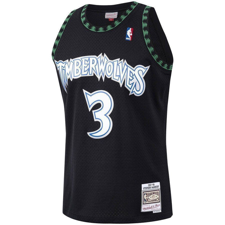 Alternative view of Stephon Marbury Minnesota Timberwolves Mitchell & Ness 1997-98 Hardwood Classics Swingman Player Jersey - Black - JS937 