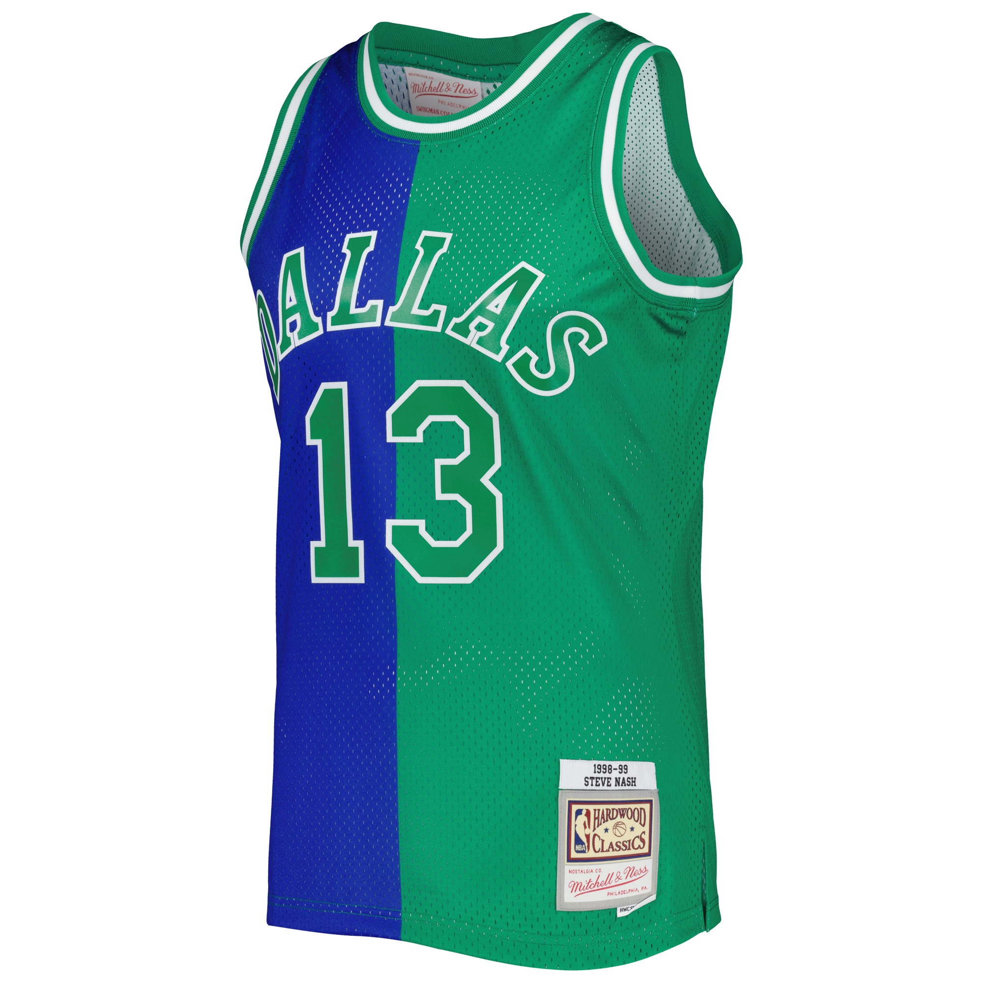 Alternative view of Steve Nash Dallas Mavericks Mitchell & Ness Hardwood Classics 1998/99 Split Swingman Jersey - Blue/green