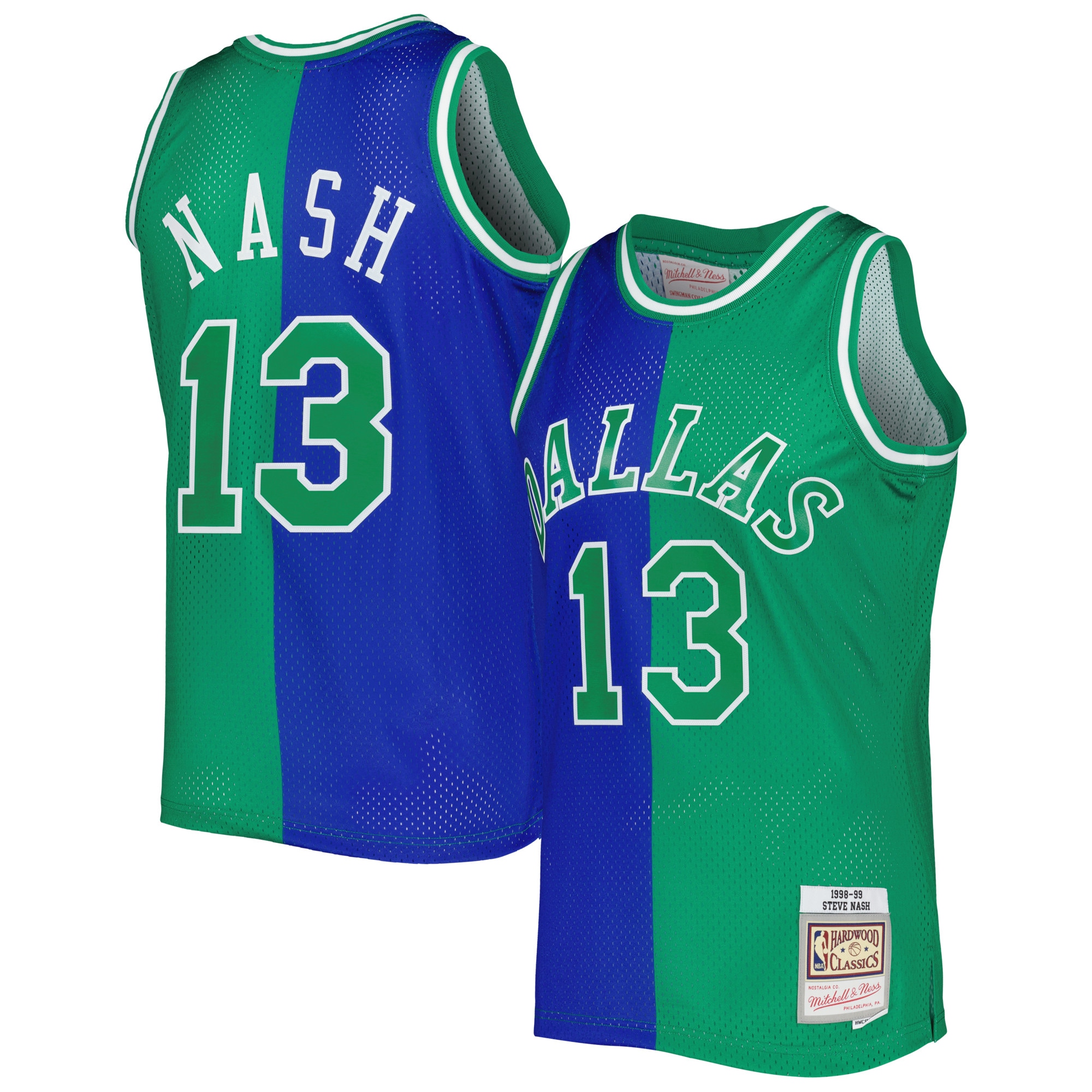 Steve Nash Dallas Mavericks Mitchell & Ness Hardwood Classics 1998/99 Split Swingman Jersey - Blue/green