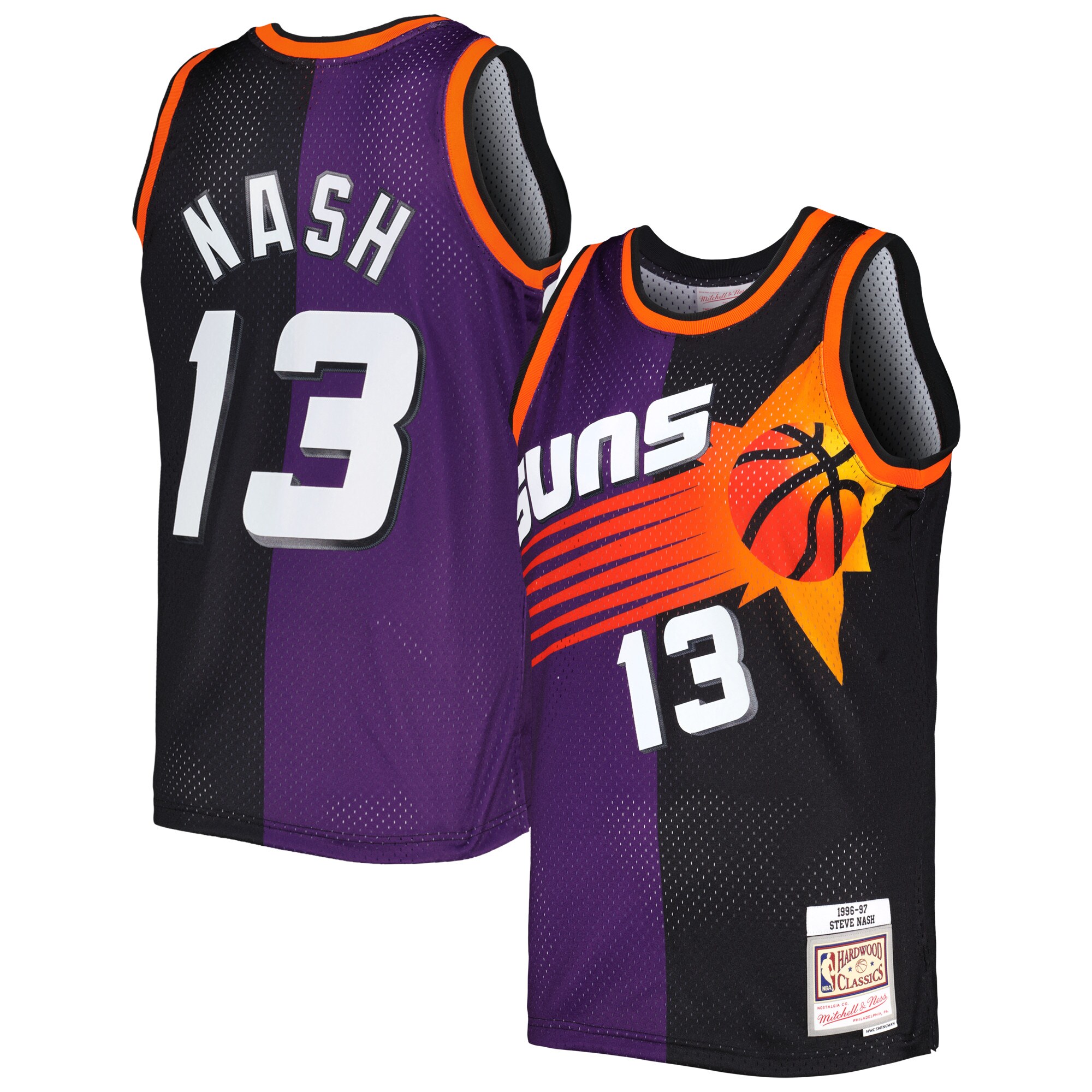Steve Nash Phoenix Suns Mitchell & Ness Hardwood Classics 1996/97 Split Swingman Jersey - Purple/black