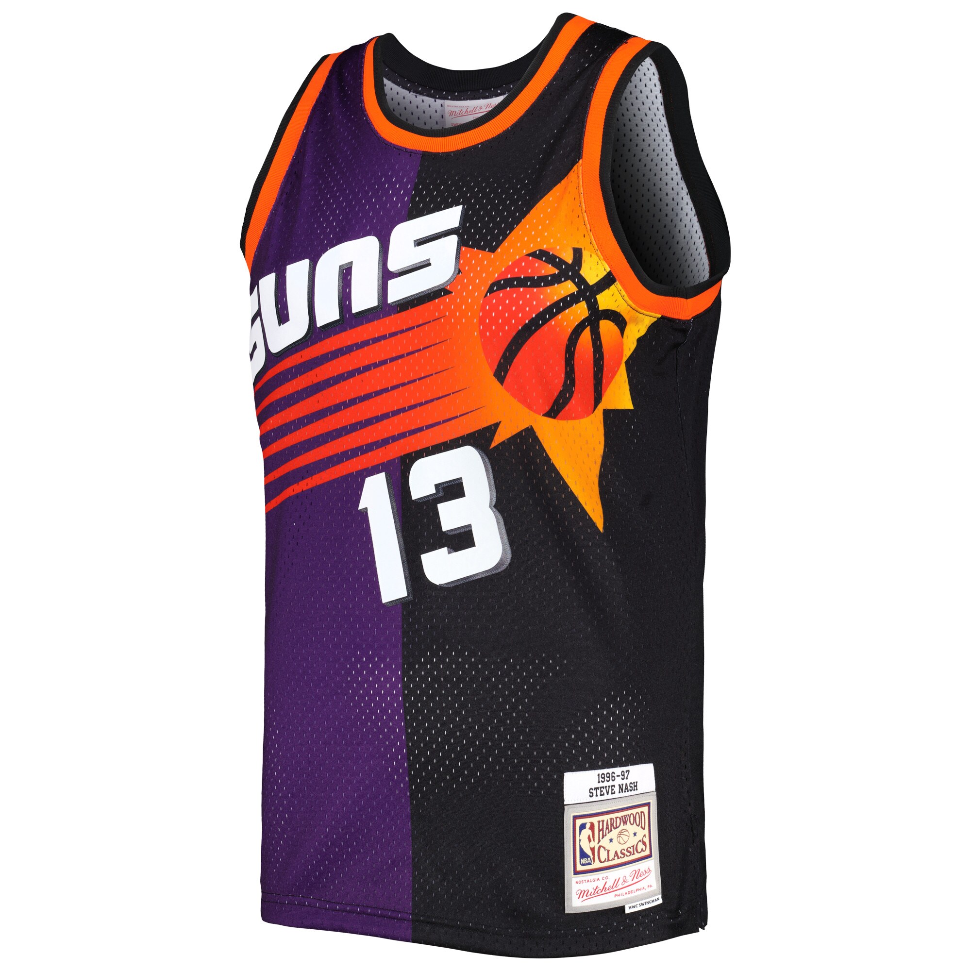 Alternative view of Steve Nash Phoenix Suns Mitchell & Ness Hardwood Classics 1996/97 Split Swingman Jersey - Purple/black