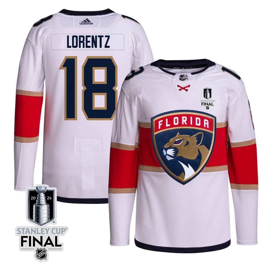 Steven Lorentz 18 Florida Panthers 2024 STANLEY CUP Final Away Breakaway Jersey - Men, White - JS724 