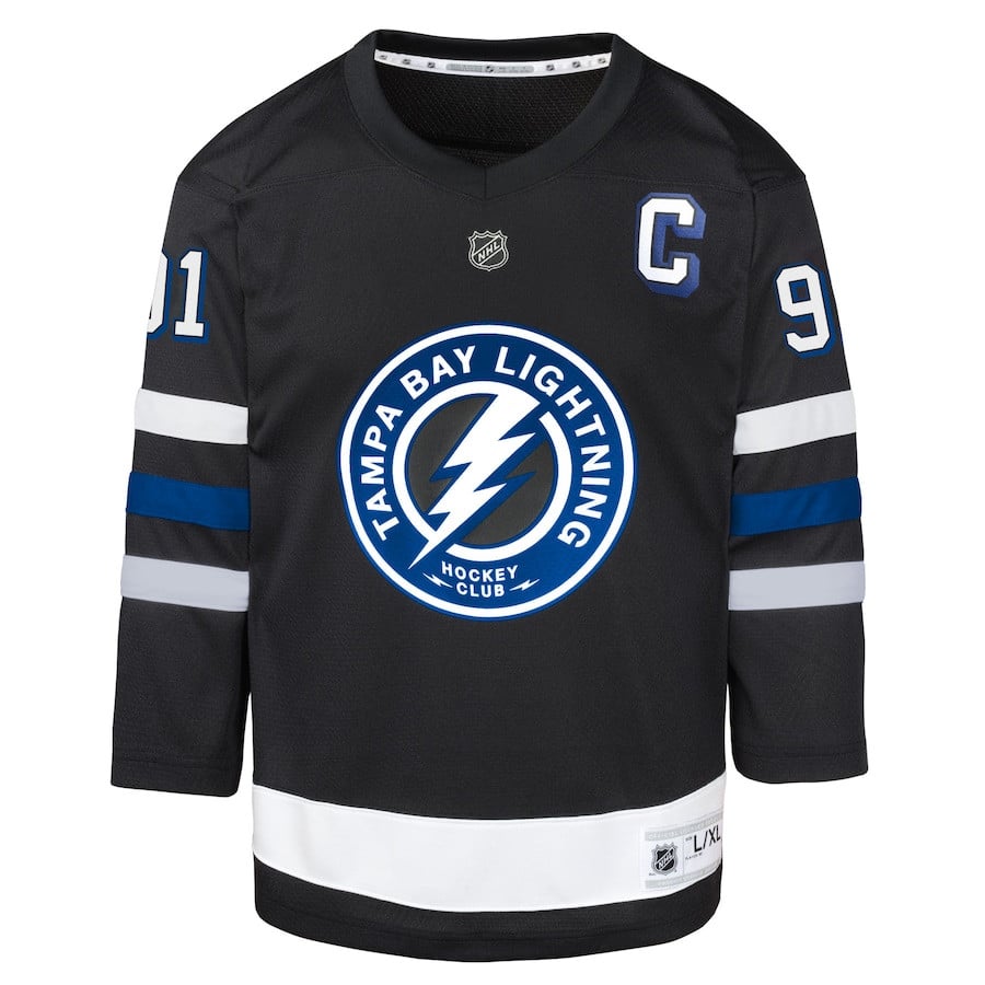Alternative view of Steven Stamkos 91 Tampa Bay Lightning Alternate YOUTH Jersey - Black - JS408 