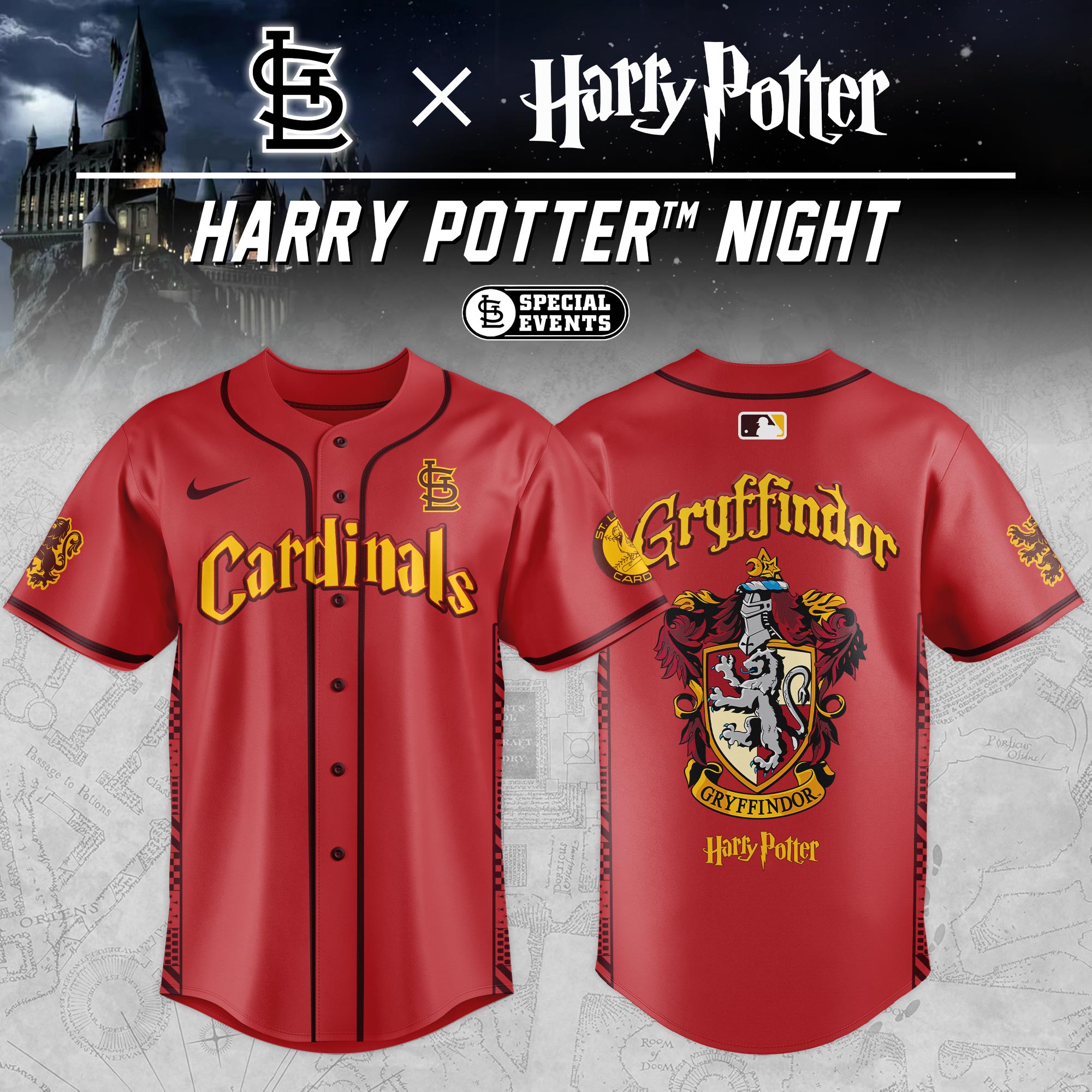 St.louis Cardinals Mlb X Harry Potter Red Gryffindor Custom Baseball Jersey