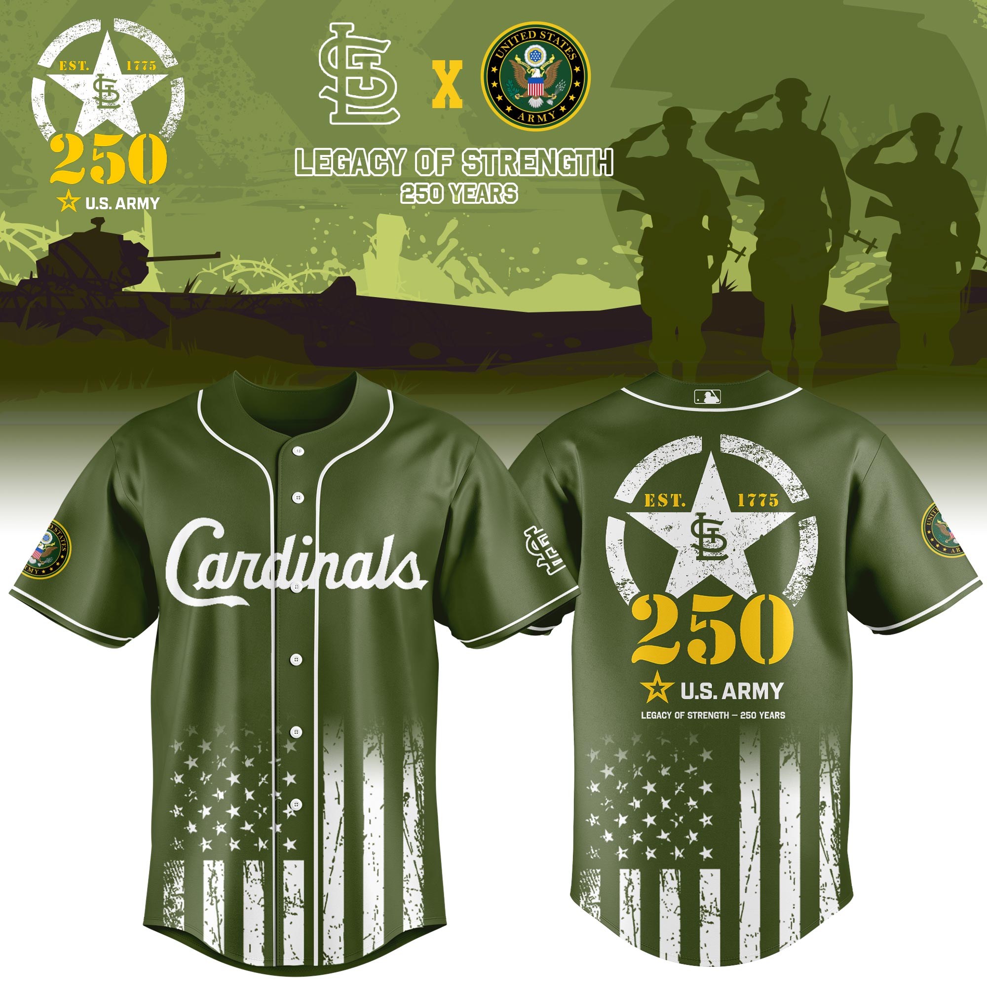 St.louis Cardinals Mlb X Usa Legacy Of Strength Custom Baseball Jersey