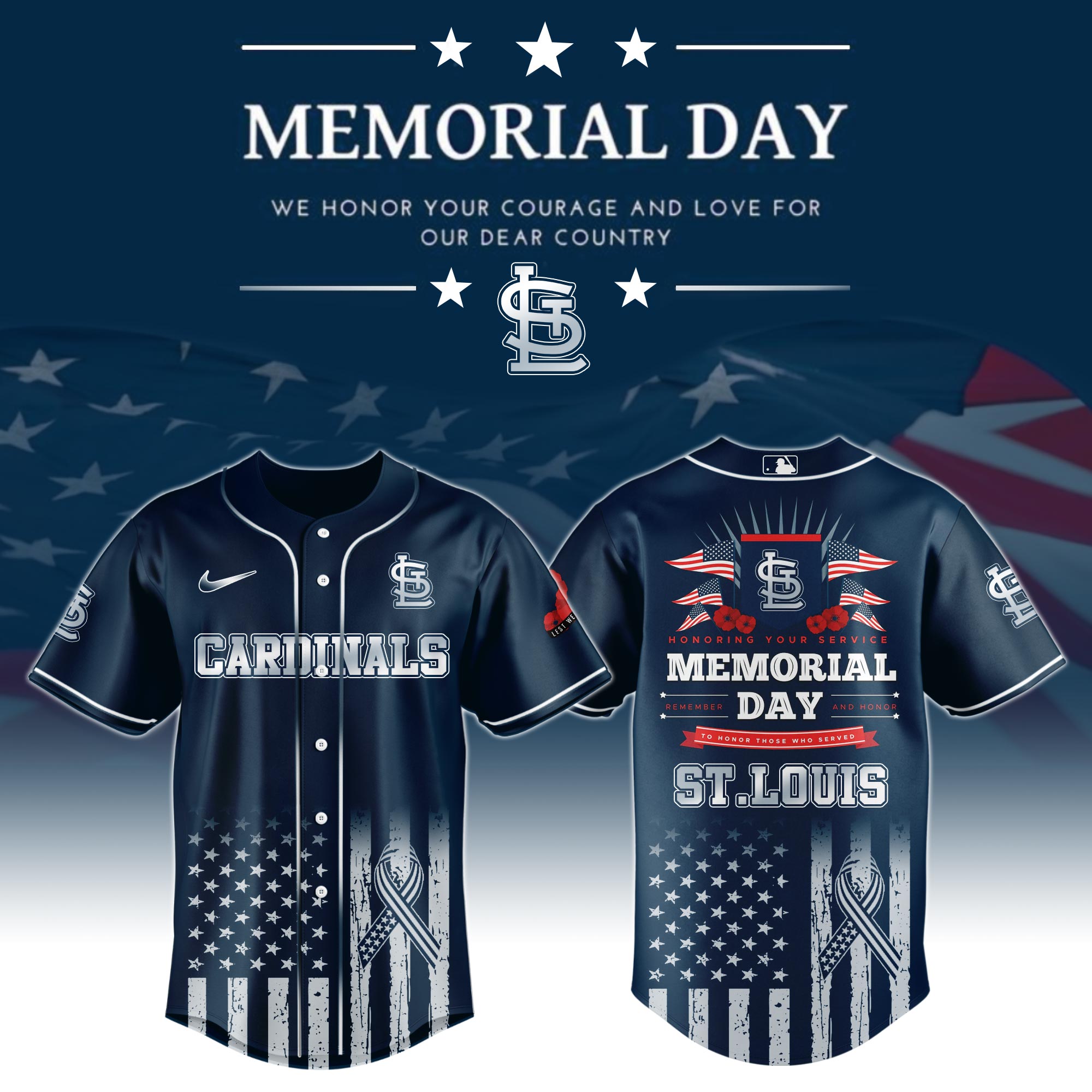 St.louis Cardinals Special Memorial Day Limited Edition Custom Baseball Jersey