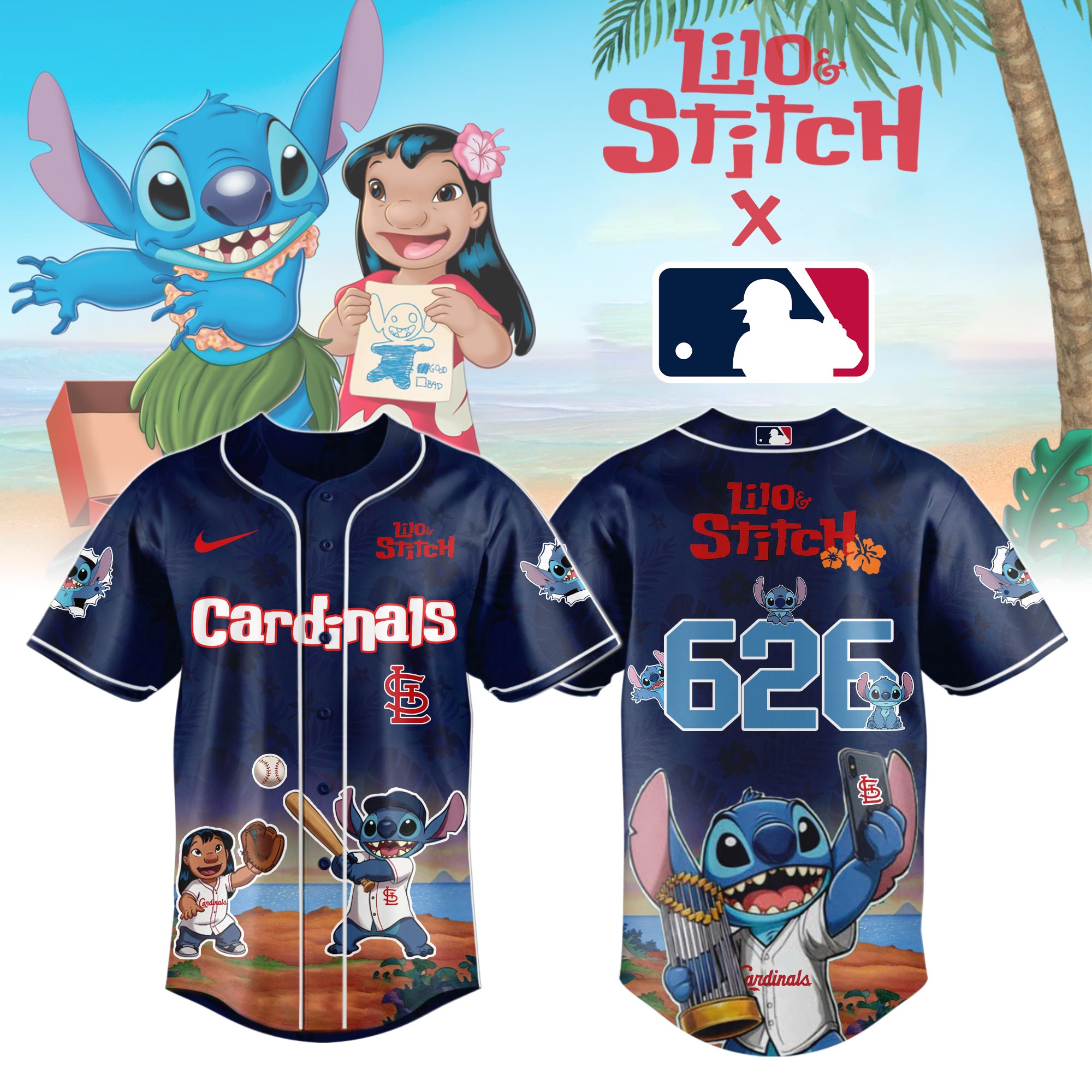 St.louis Cardinals X Lilo & Stitch Limited Edition Custom Baseball Jersey