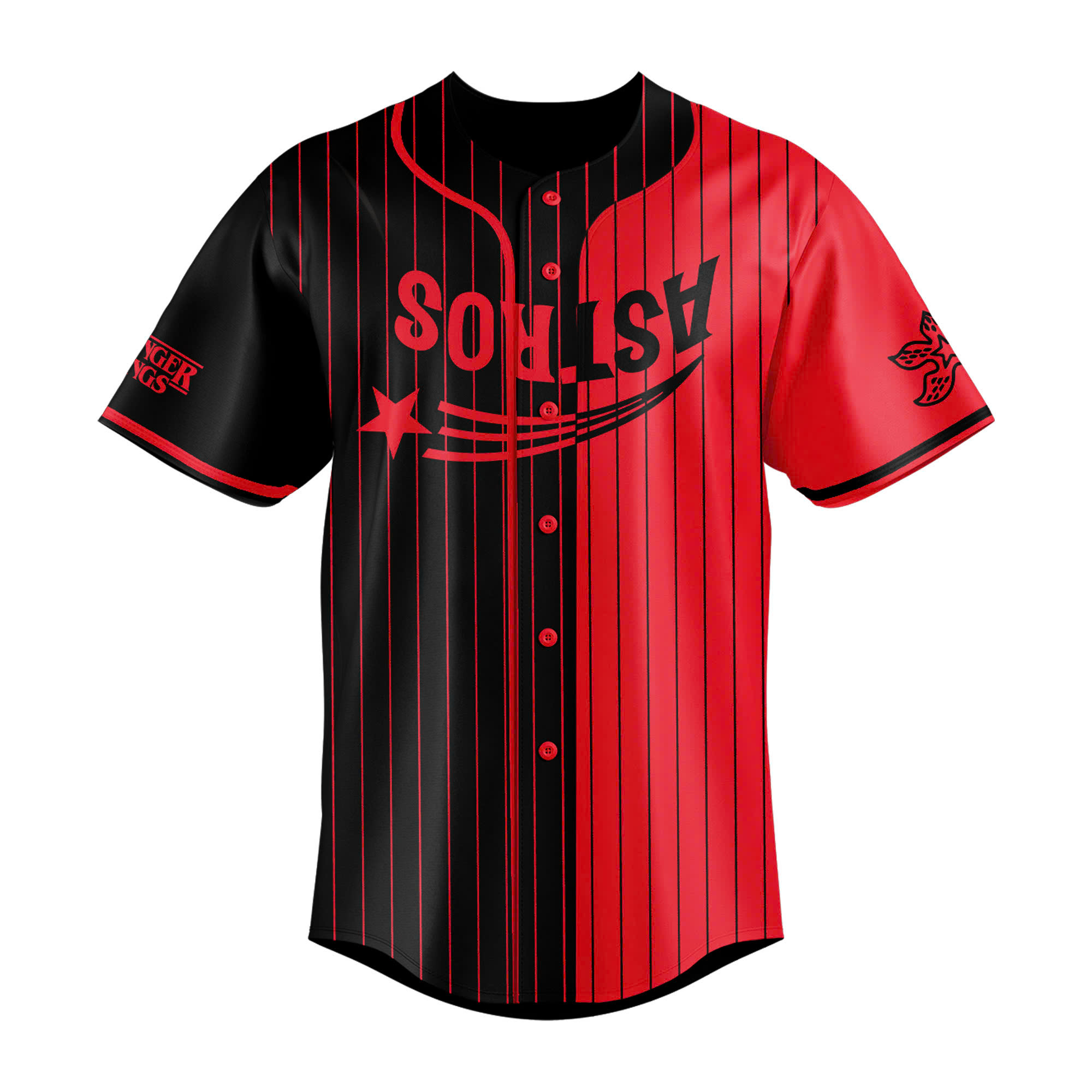 Alternative view of Stranger Things X Houston Astros Mlb Custom Baseball Jersey