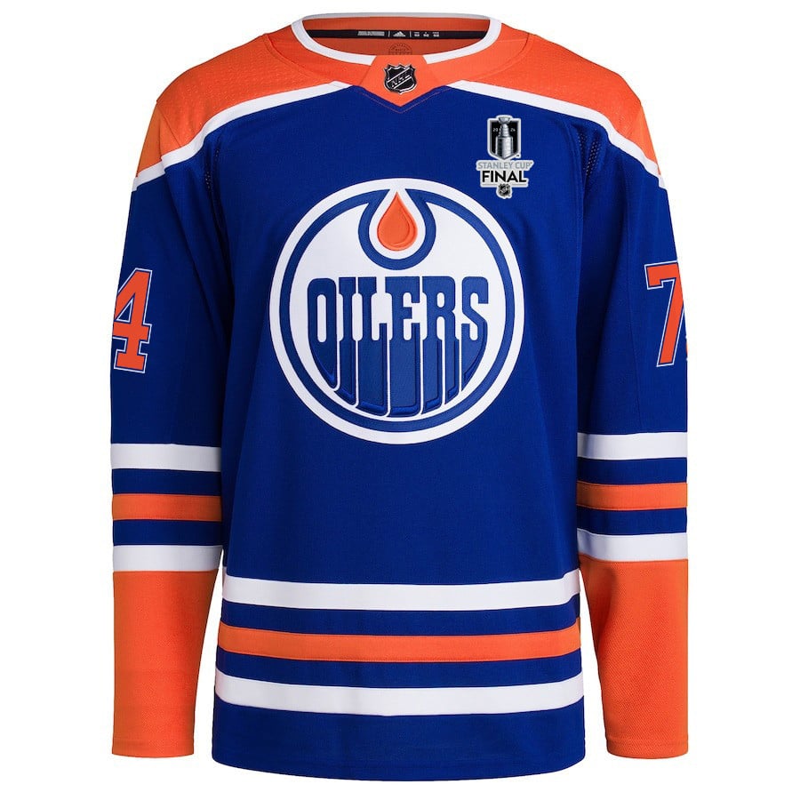 Alternative view of Stuart Skinner 74 Edmonton Oilers 2024 STANLEY CUP Final Home Primegreen Jersey - Men, Royal - JS216 
