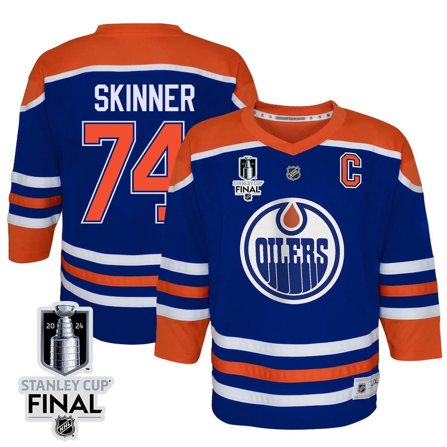 Stuart Skinner 74 Edmonton Oilers 2024 STANLEY CUP Final Youth Home Jersey - Royal - JS495 