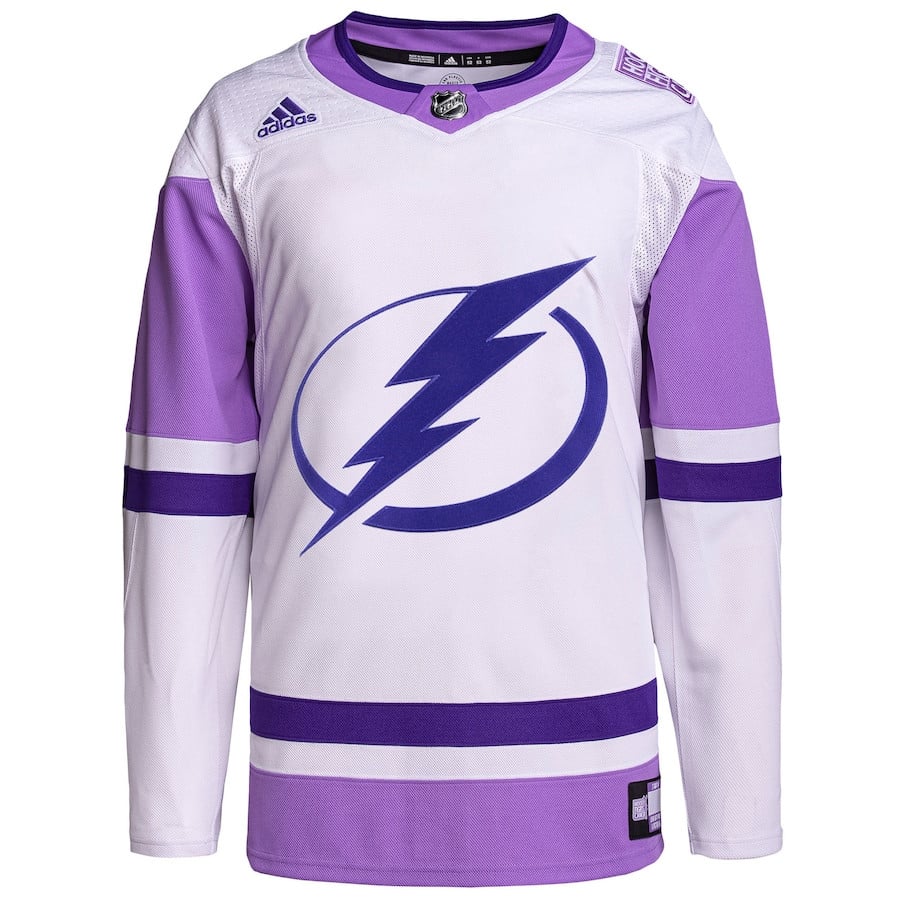 Alternative view of Tampa Bay Lightning Hockey Fights Cancer Primegreen Custom Men Jersey - White/Purple - JS343 