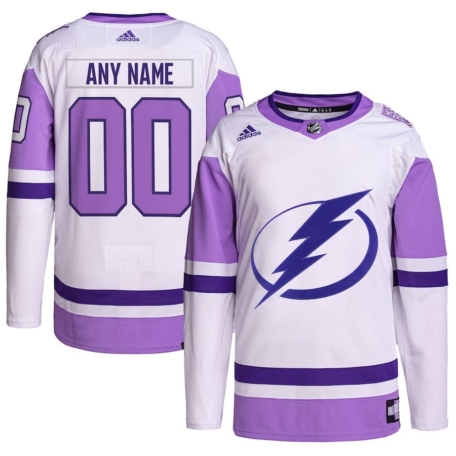 Tampa Bay Lightning Hockey Fights Cancer Primegreen Custom Men Jersey - White/Purple - JS343 