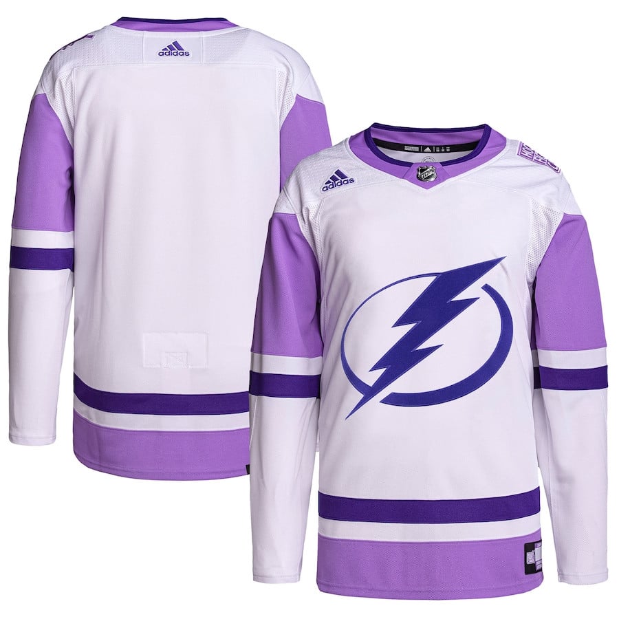 Tampa Bay Lightning Hockey Fights Cancer Primegreen Men Jersey - White/Purple - JS986 