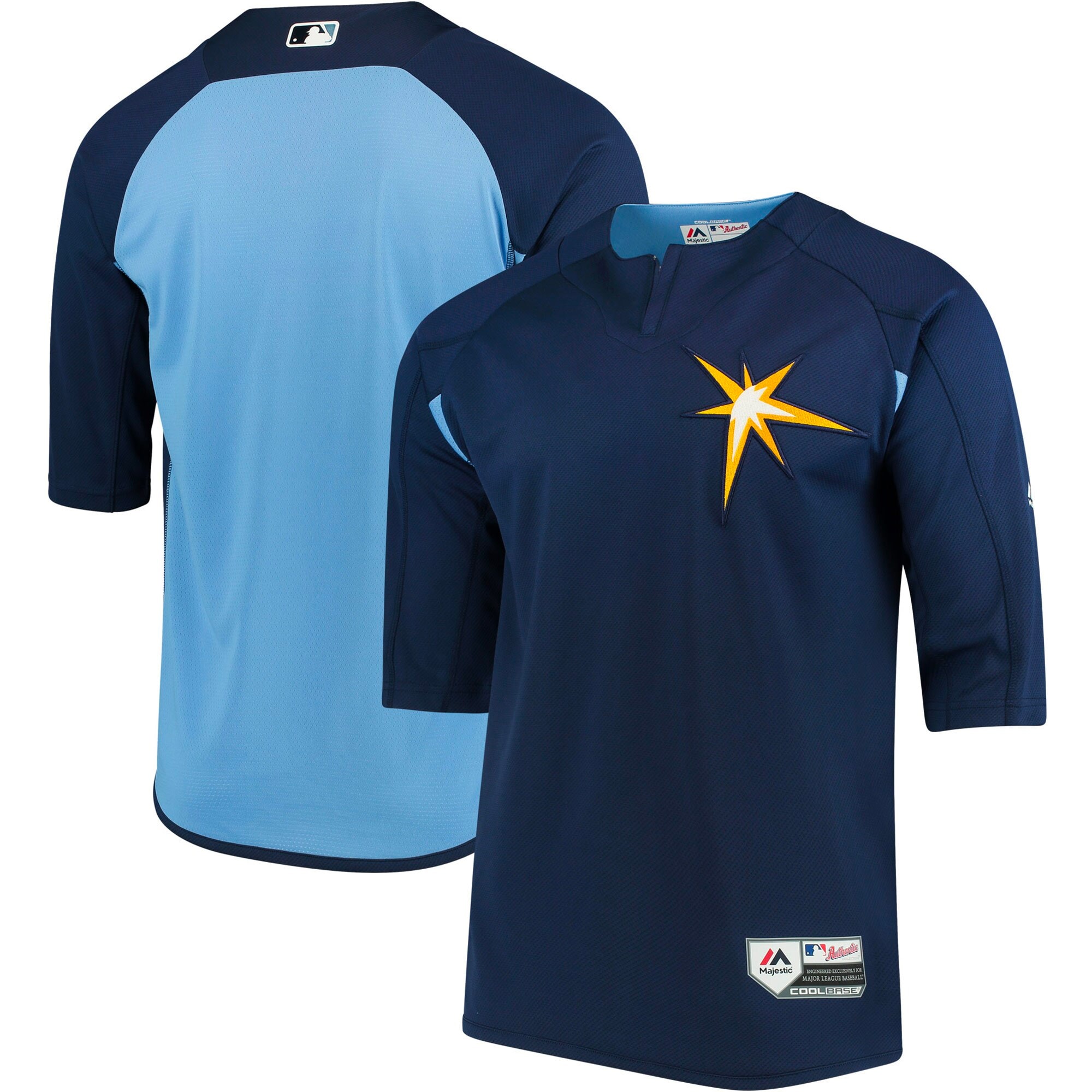 Tampa Bay Rays Majestic Authentic Collection On-field 3/4-sleeve Batting Practice Jersey – Navy/light Blue