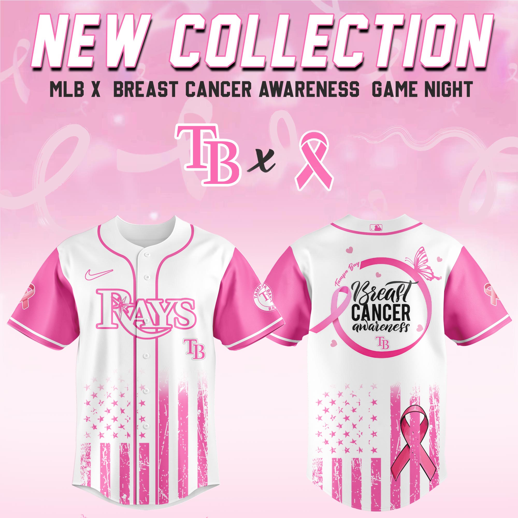 Tampa Bay Rays Mlb X Breast Cancer Awareness Month Hope In Pink Custom Baseball Jersey