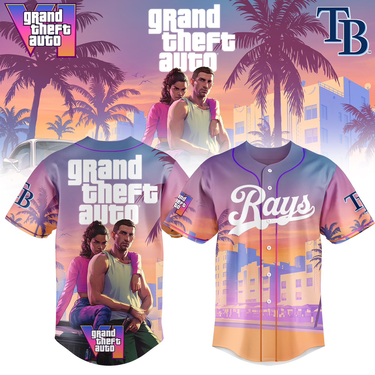 Tampa Bay Rays Mlb X Grand Theft Auto Custom Baseball Jersey