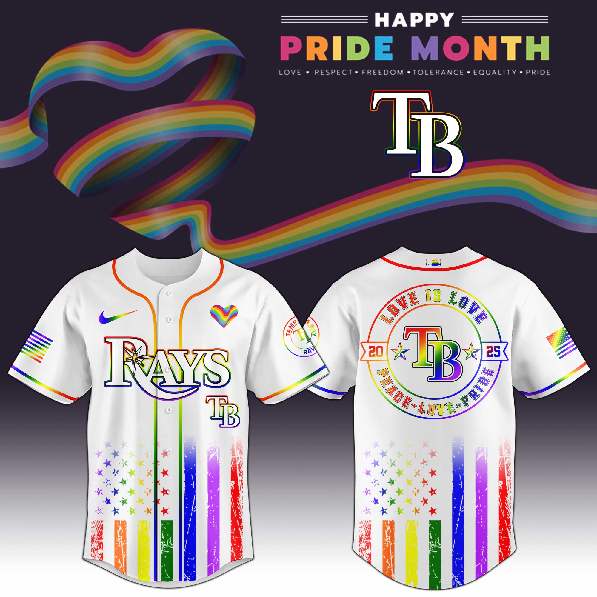 Tampa Bay Rays Mlb X Happy Pride Month Limited Edition Custom Baseball Jersey 2025