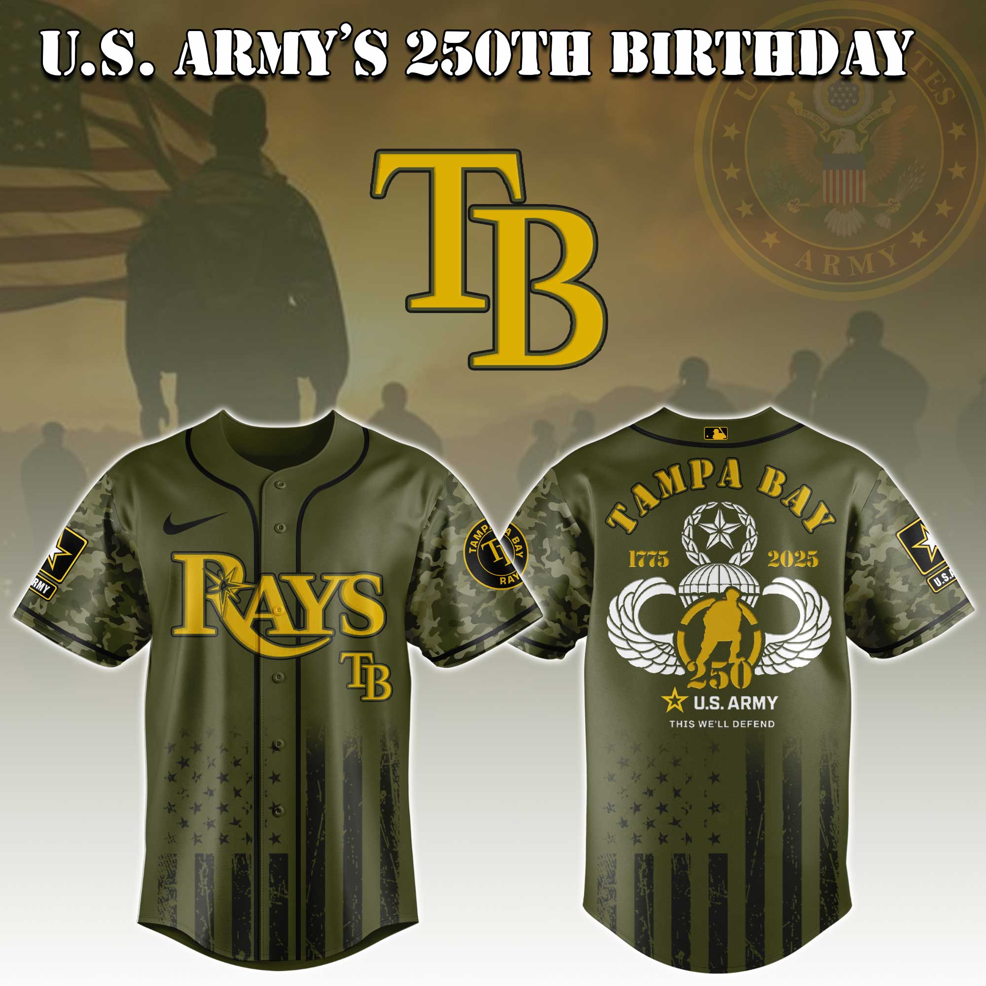 Tampa Bay Rays Mlb X U.s. Army This We'll Defend Custom Baseball Jersey