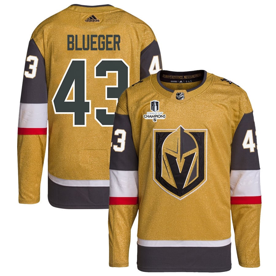 Teddy Blueger 53 Vegas Golden Knights Stanley Cup 2023 Champions Patch Home Breakaway Men Jersey - Gold - JS337 
