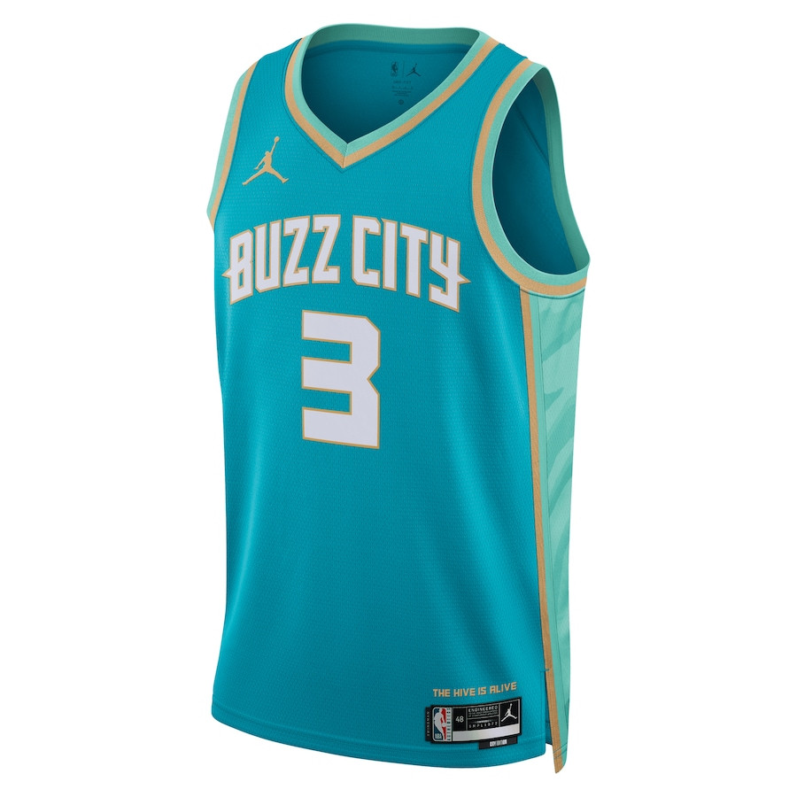Alternative view of Terry Rozier III 3 Charlotte Hornets 2023/24 City Edition Swingman Jersey - Teal - JS183 