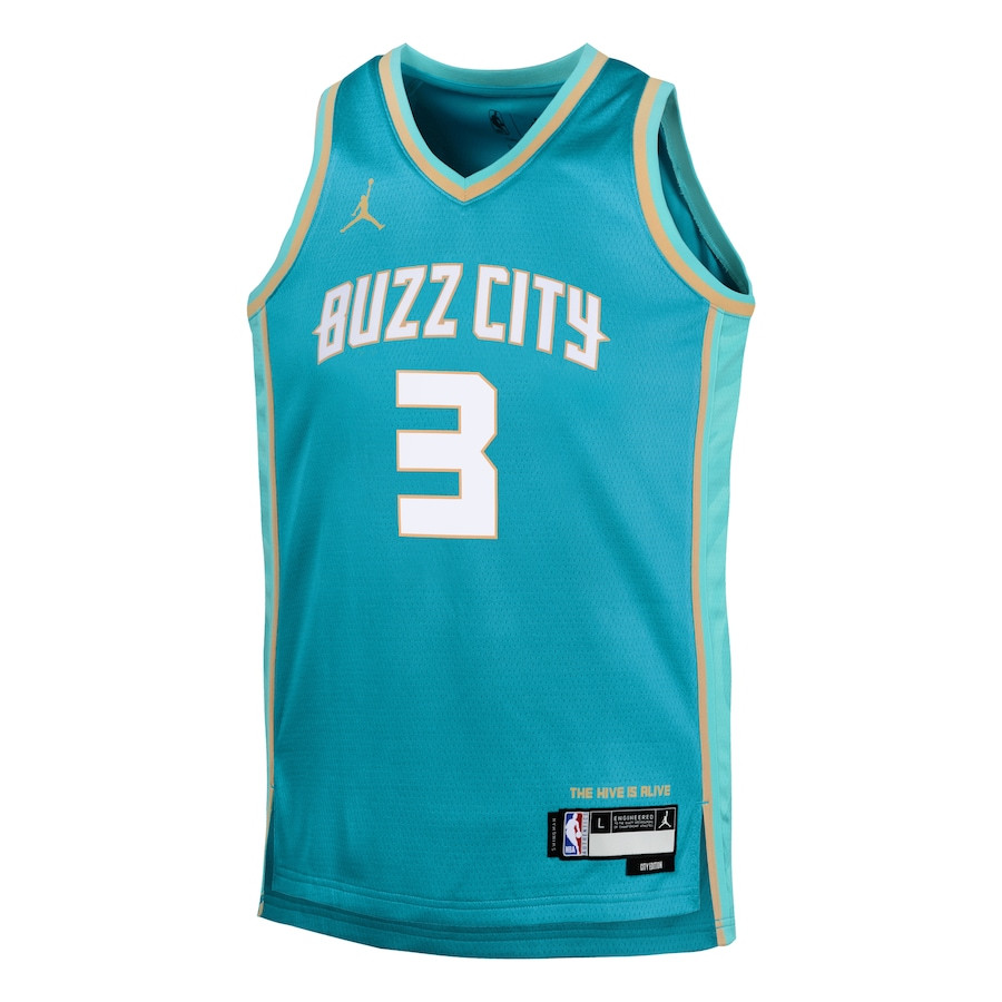 Alternative view of Terry Rozier III 3 Charlotte Hornets 2023/24 City Edition Swingman YOUTH Jersey - Teal - JS234 