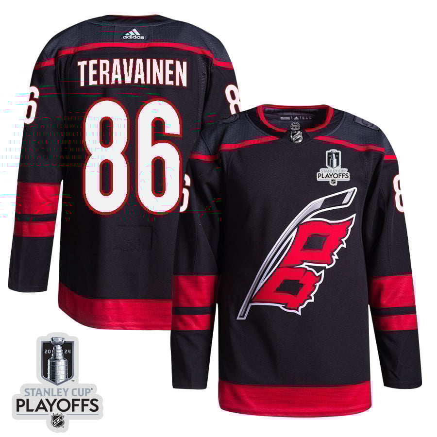 Teuvo Teravainen 86 Carolina Hurricanes 2024 NHL Playoffs Patch Home Jersey - Men, Black - JS550 