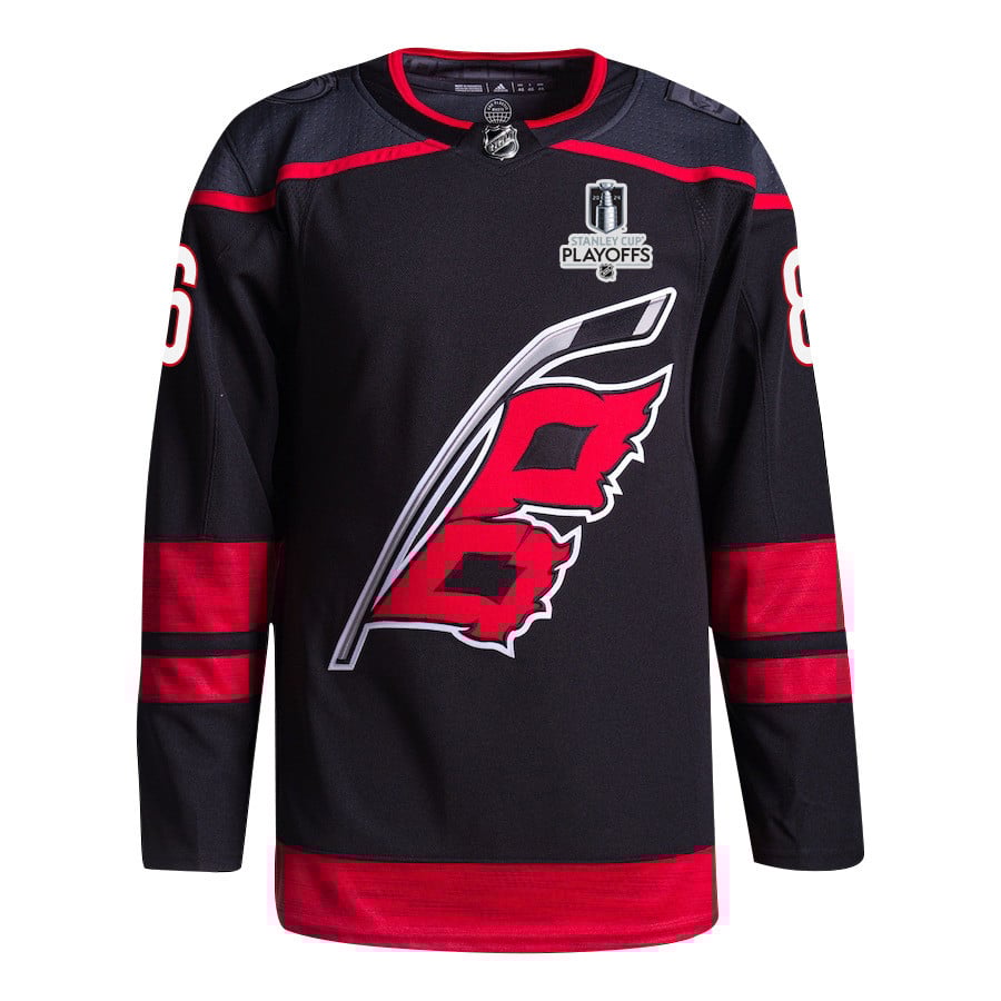 Alternative view of Teuvo Teravainen 86 Carolina Hurricanes 2024 NHL Playoffs Patch Home Jersey - Men, Black - JS550 