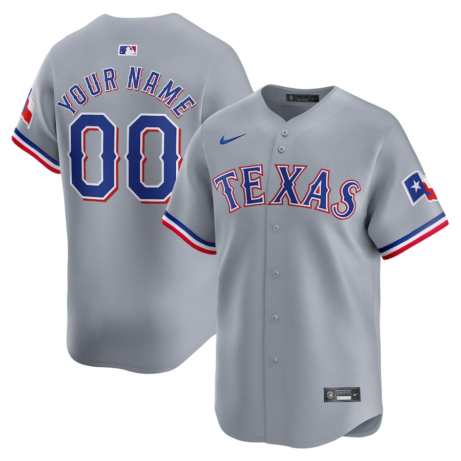 Texas Rangers Away Limited Custom Men Jersey - Gray - JS664 