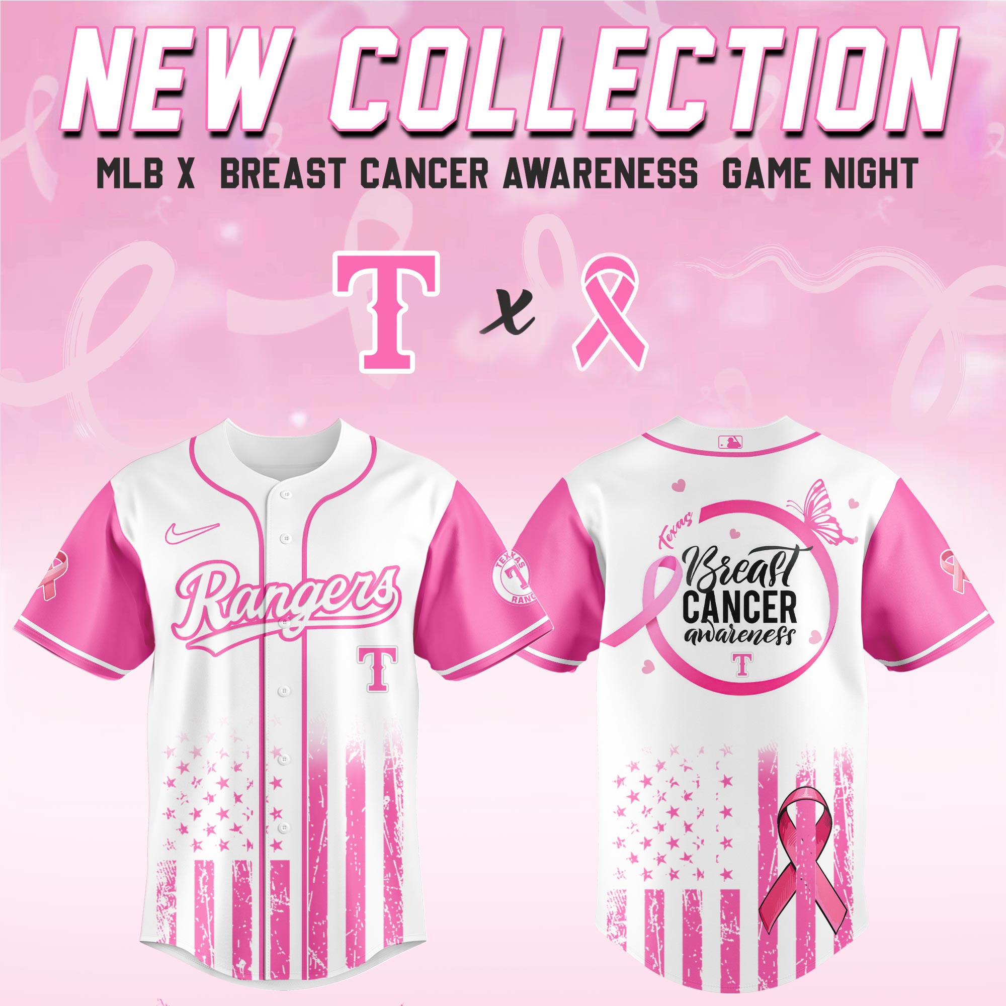 Texas Rangers Mlb X Breast Cancer Awareness Month Hope In Pink Custom Baseball Jersey