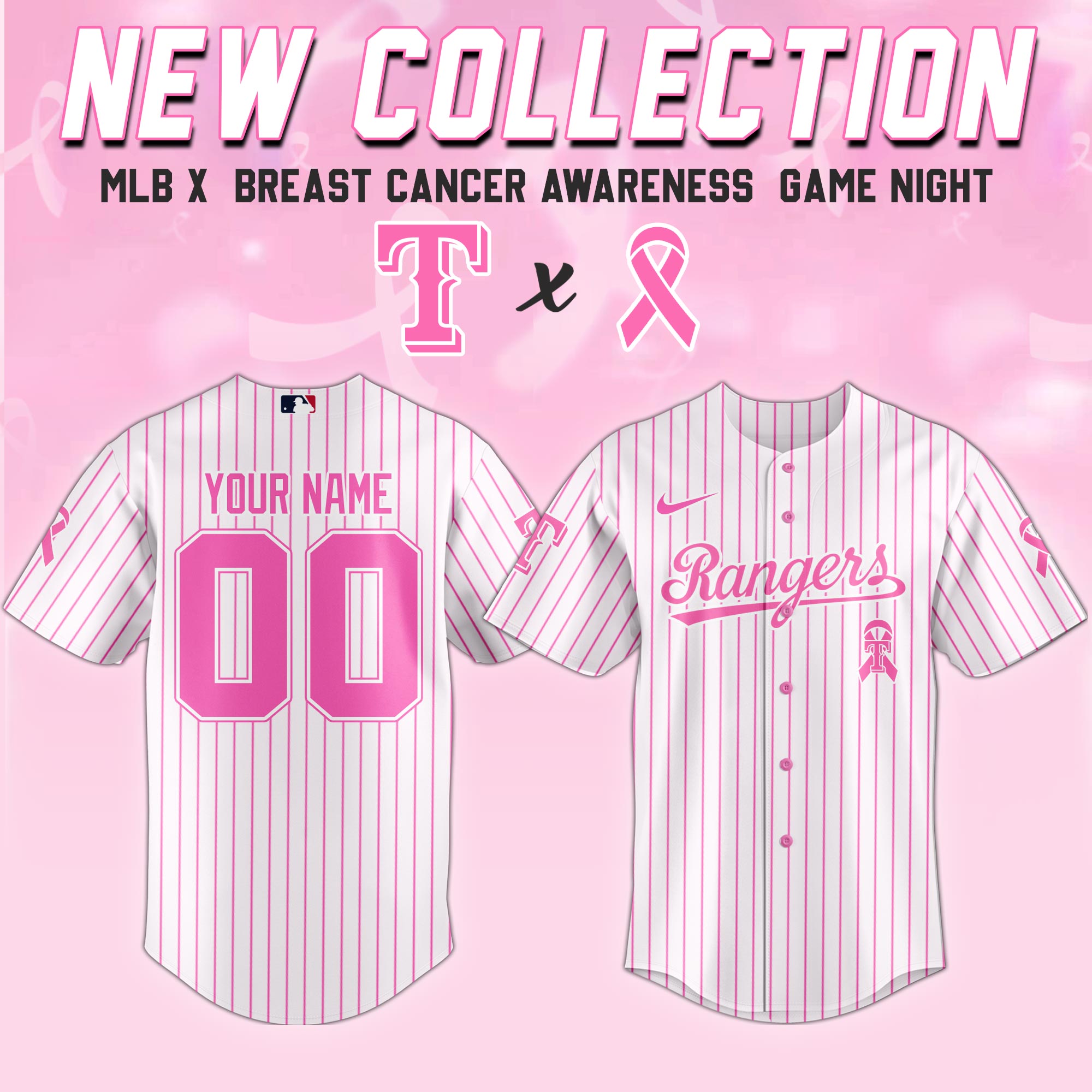 Texas Rangers Mlb X Breast Cancer Awareness Month United In Pink Custom Baseball Jersey