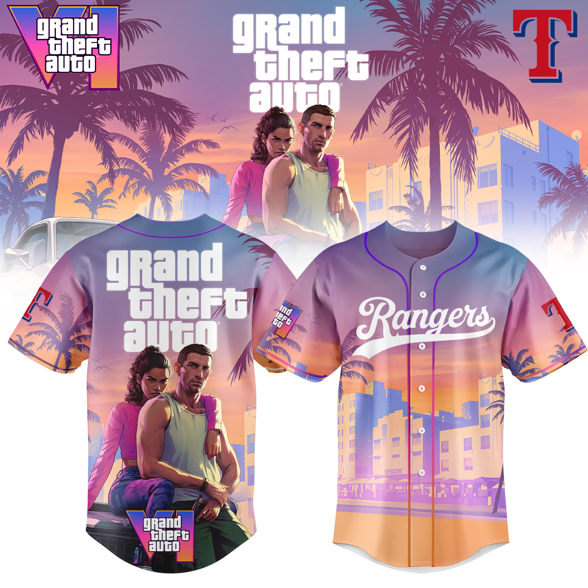 Texas Rangers Mlb X Grand Theft Auto Custom Baseball Jersey
