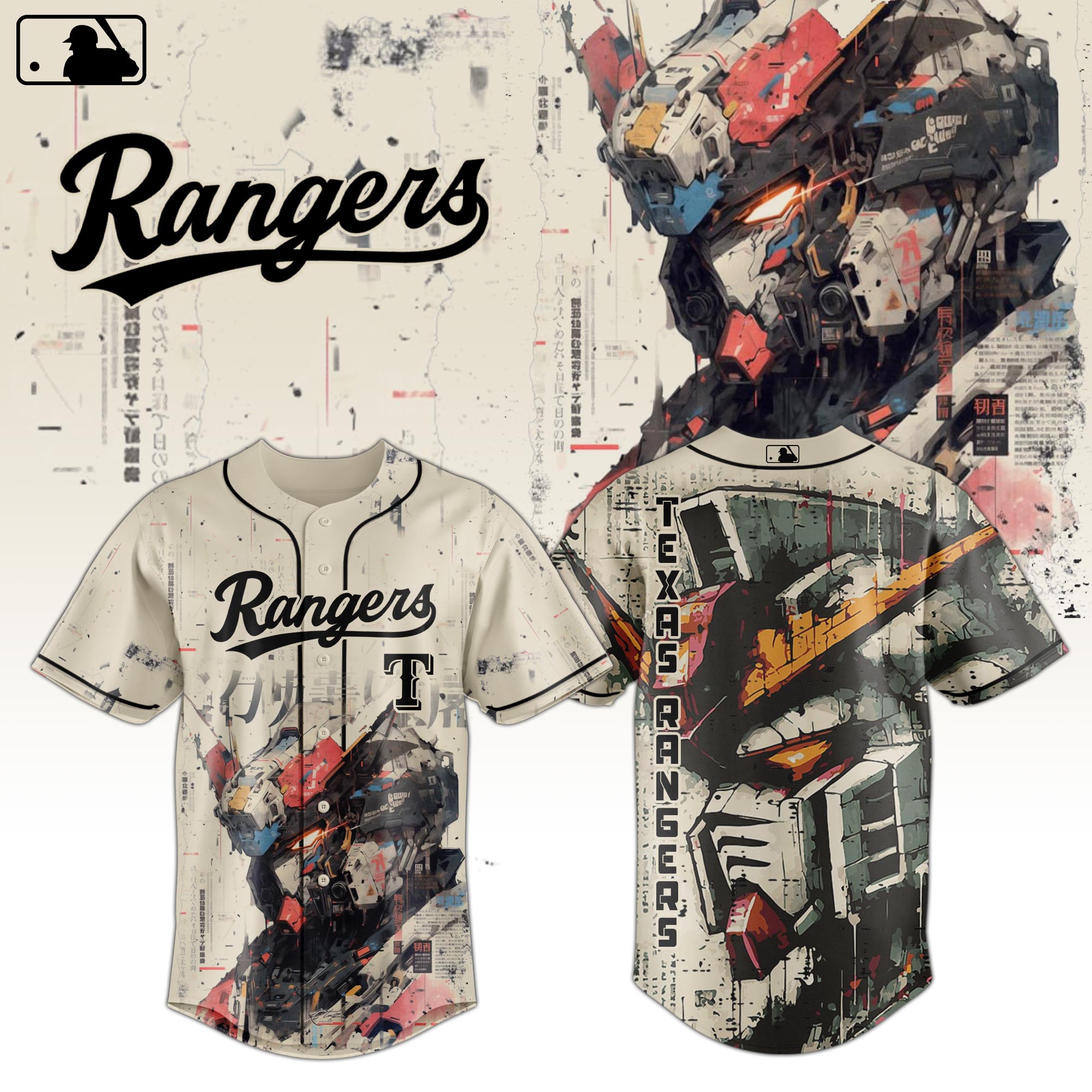 Texas Rangers Mlb X Gundam Robot Japan Custom Baseball Jersey