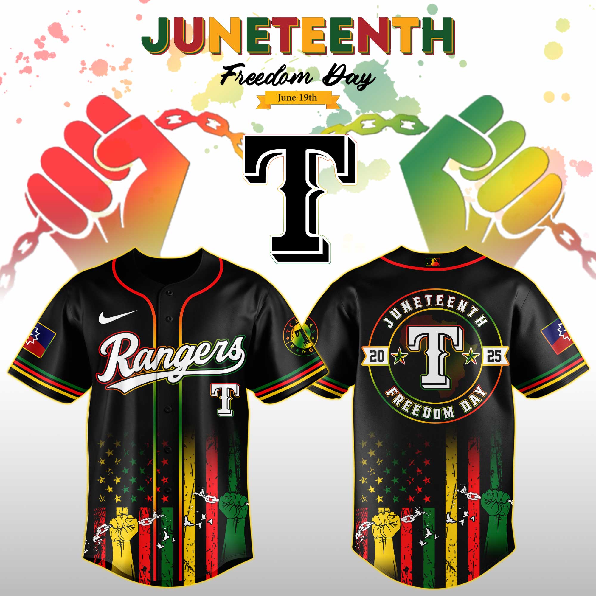 Texas Rangers Mlb X Juneteenth Day Custom Baseball Jersey Edition Custom Baseball Jersey 2025