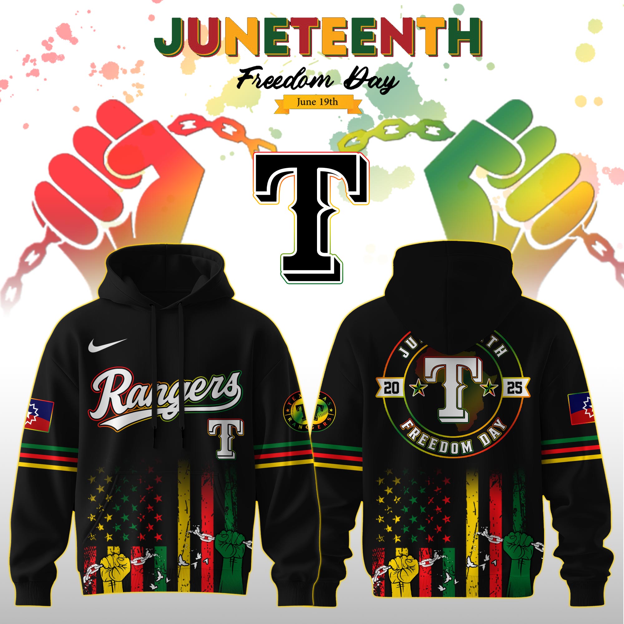 Texas Rangers Mlb X Juneteenth Freedom Day Edition Custom Hoodie 2025