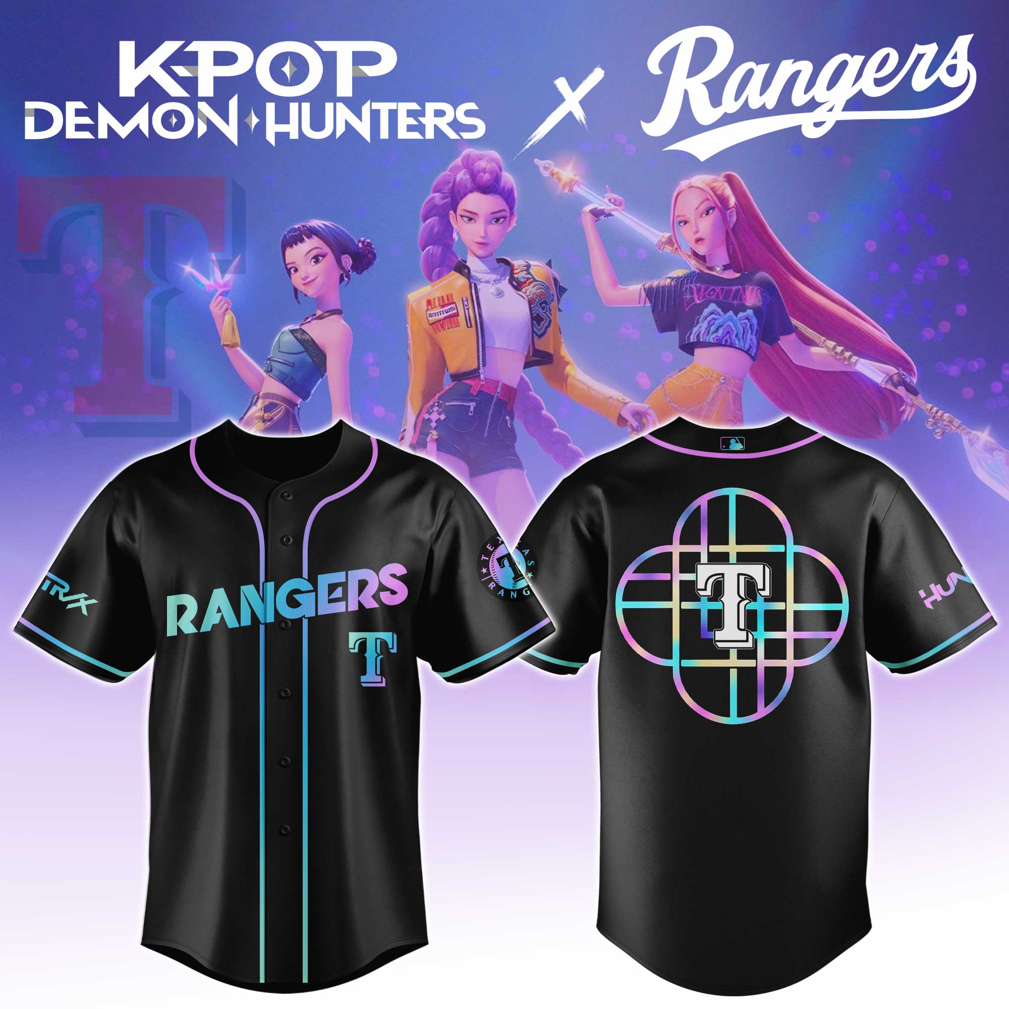 Texas Rangers Mlb X Kpop Demon Hunters Huntrx Custom Baseball Jersey